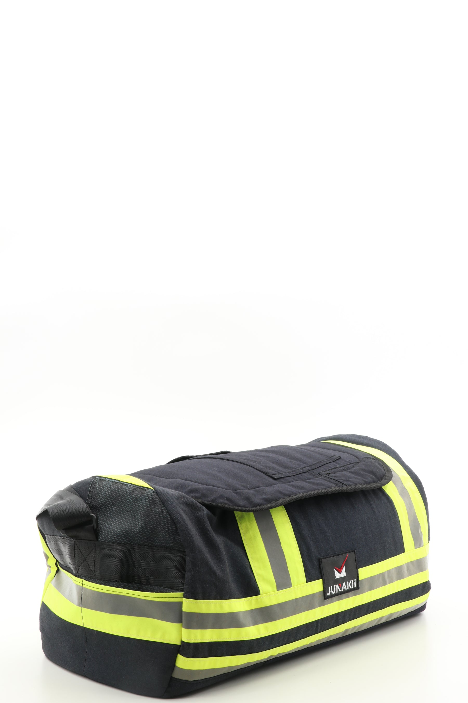 Duffel Bag schwarz gelb aus upgecycelter Feuerwehrkleidung 52x20x31cm