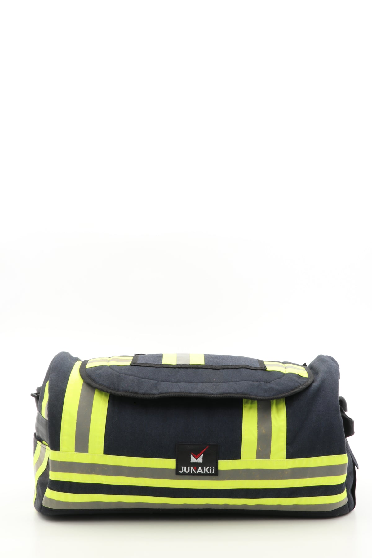 Duffel Bag schwarz gelb aus upgecycelter Feuerwehrkleidung 52x20x31cm