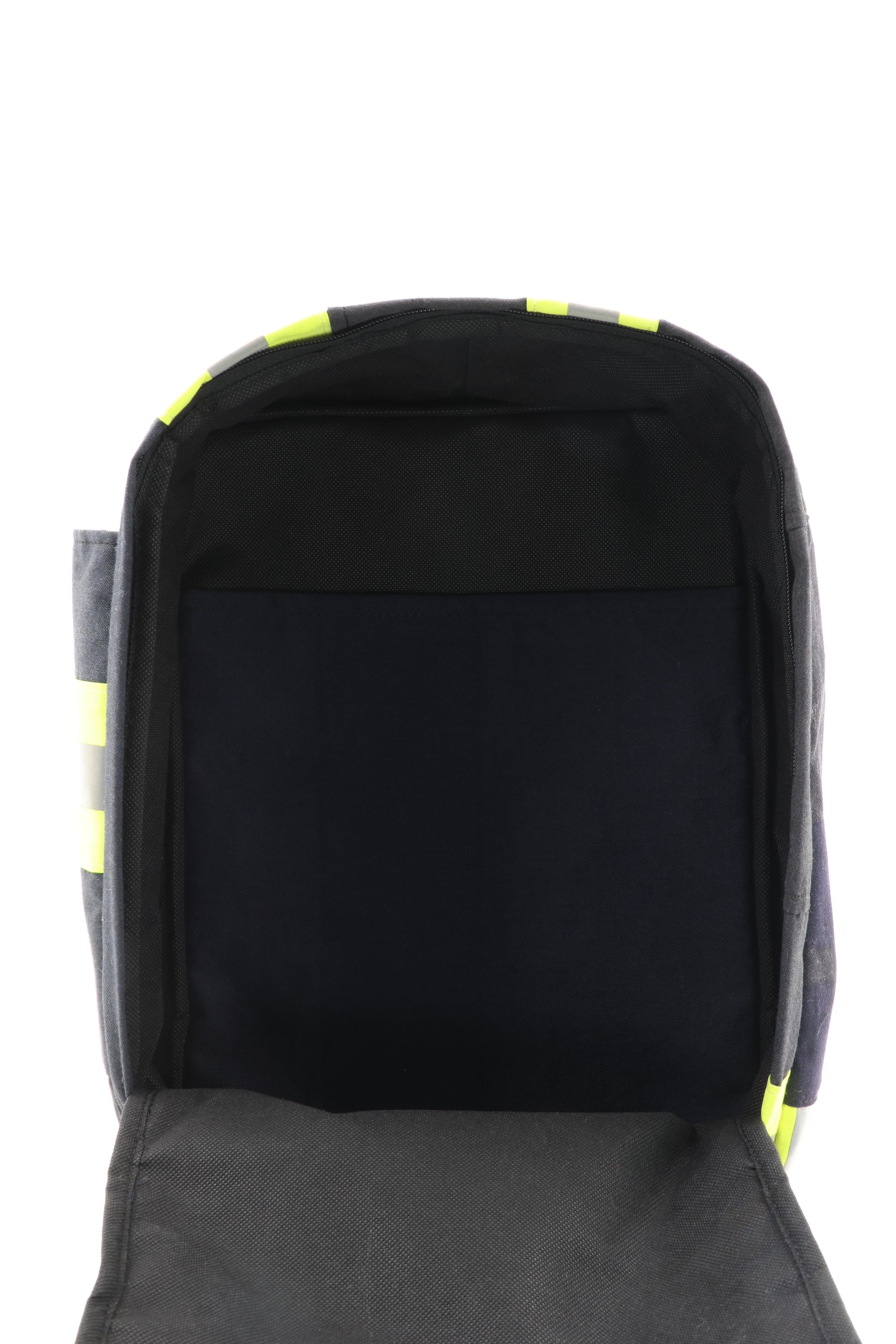 Laptop Rucksack schwarz gelb aus upgecycelter Feuerwehrkleidung 38x27x13cm