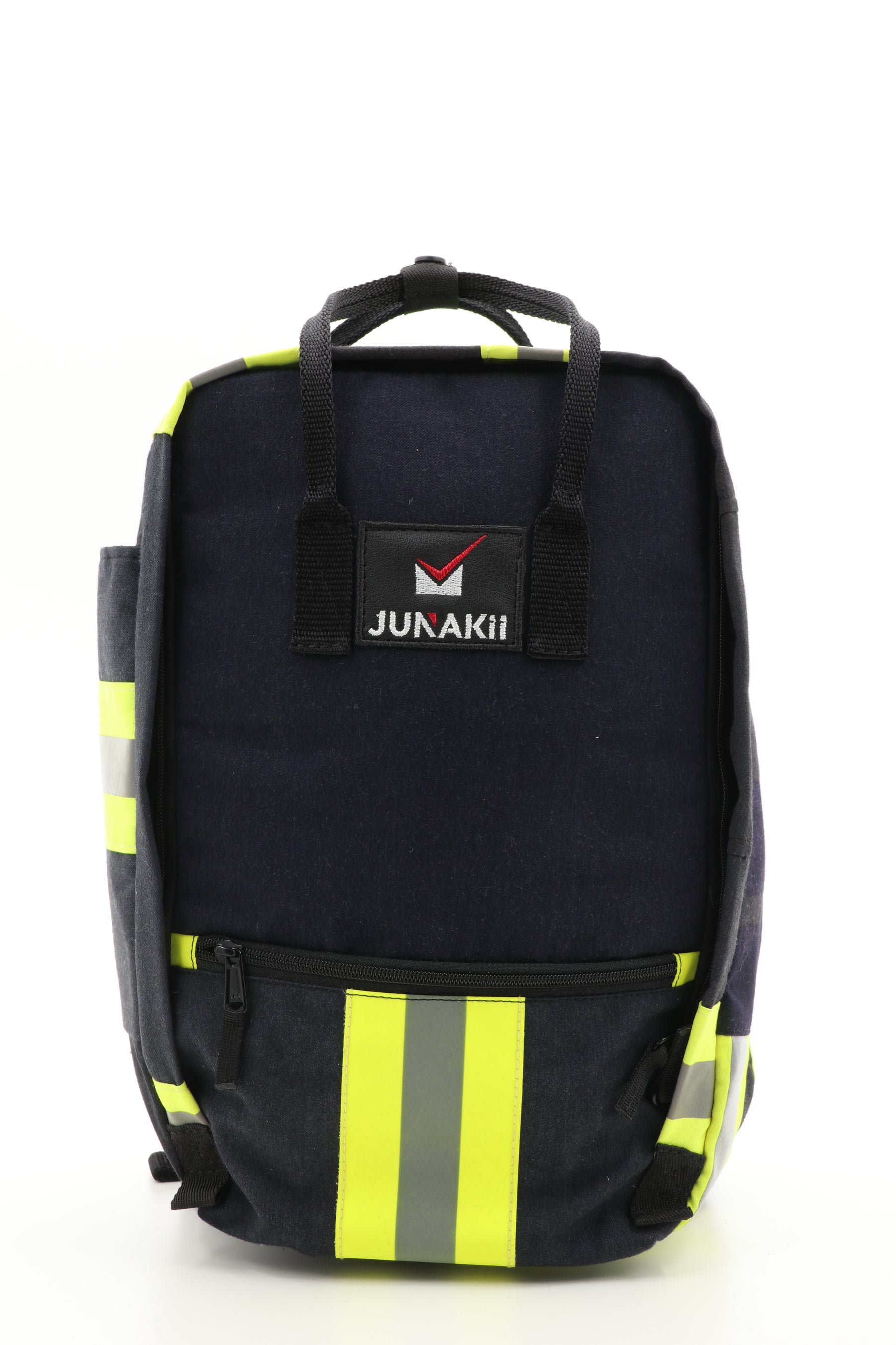 Laptop Rucksack schwarz gelb aus upgecycelter Feuerwehrkleidung 38x27x13cm