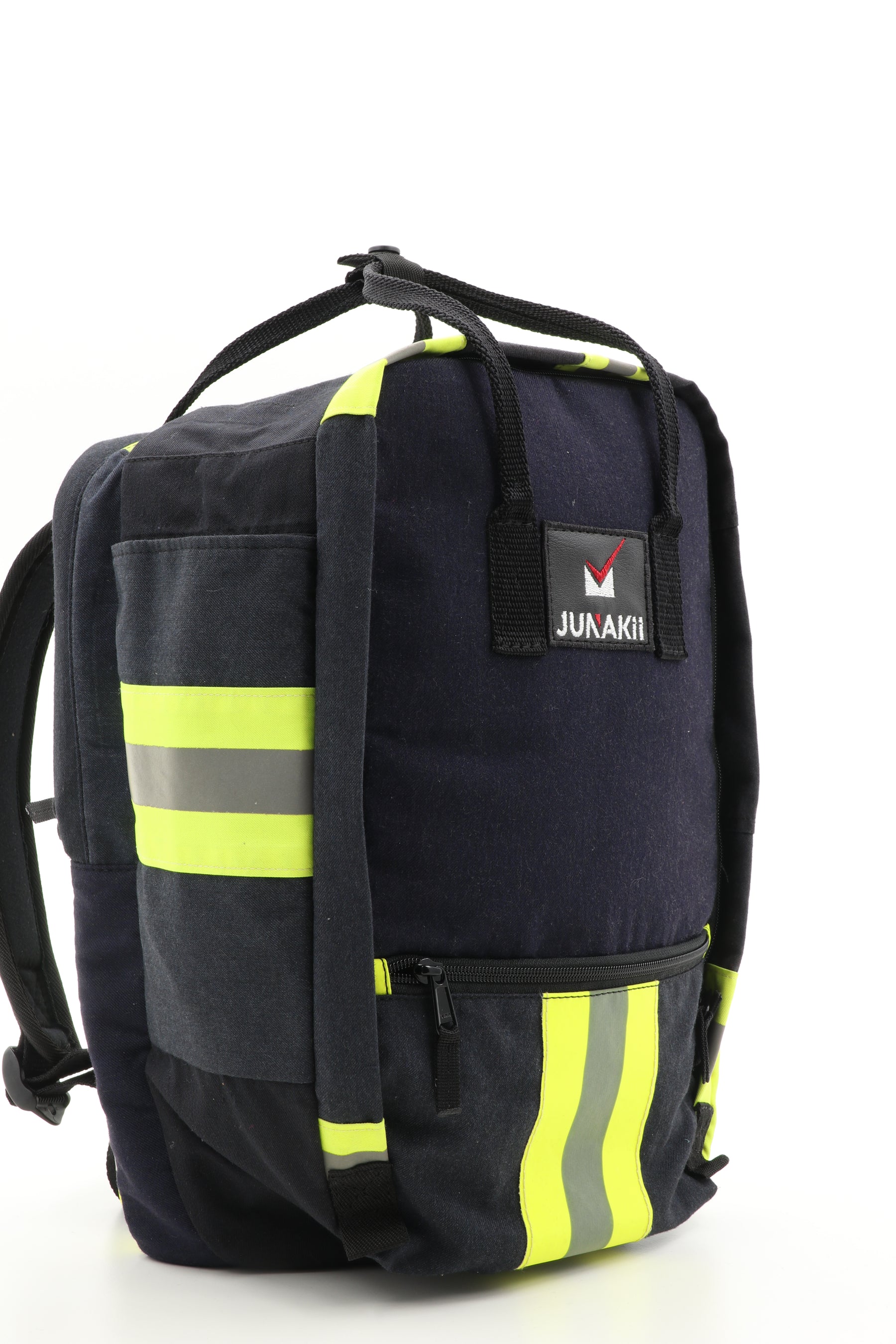 Laptop Rucksack schwarz gelb aus upgecycelter Feuerwehrkleidung 38x27x13cm