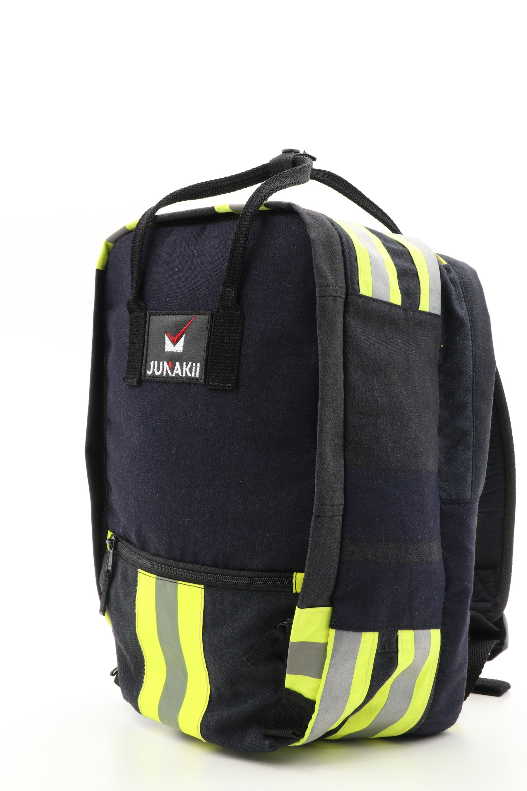 Laptop Rucksack schwarz gelb aus upgecycelter Feuerwehrkleidung 38x27x13cm