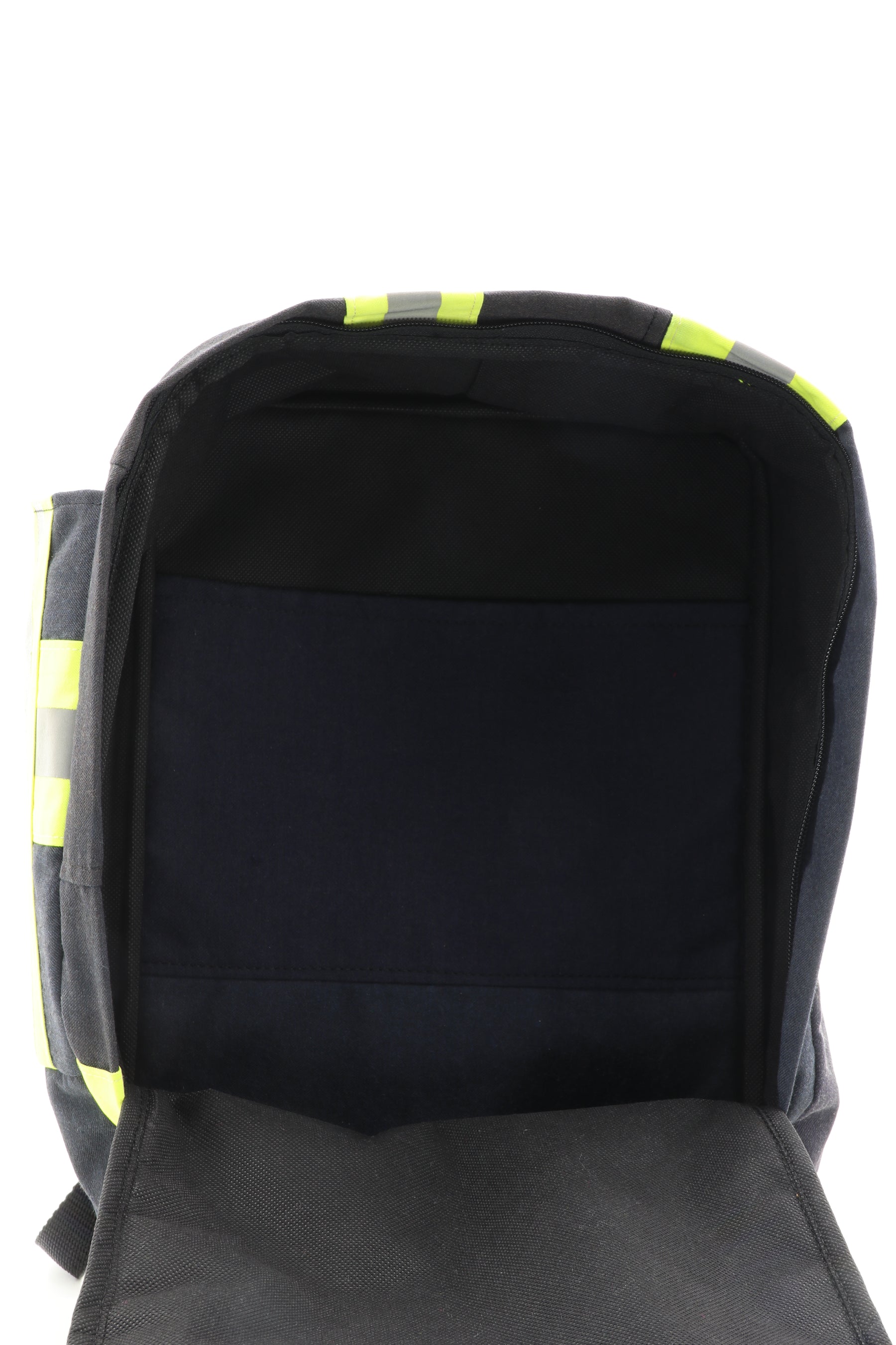 Laptop Rucksack schwarz gelb aus upgecycelter Feuerwehrkleidung 38x27x13cm