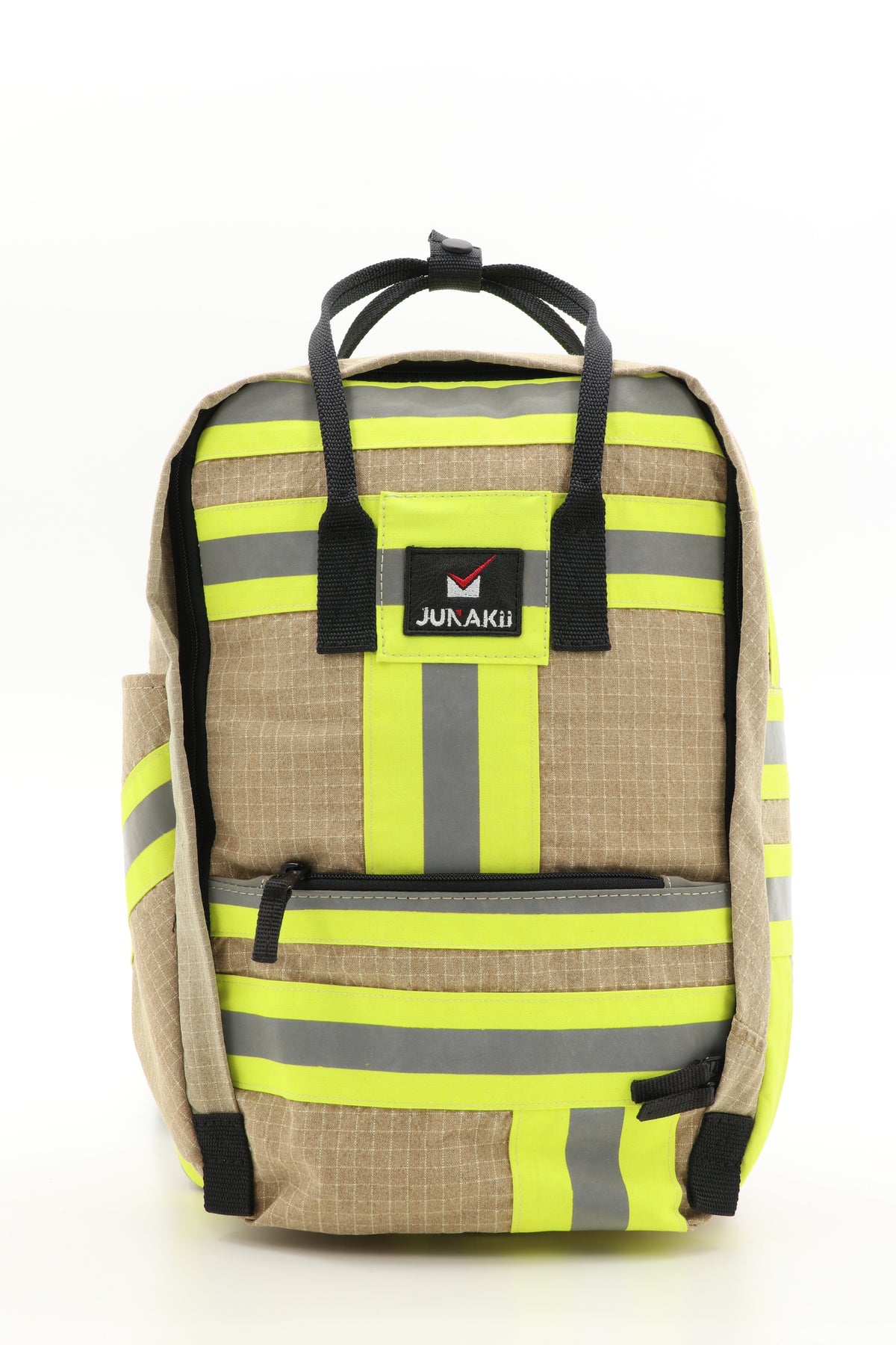 Laptop Rucksack beige aus upgecycelter Feuerwehrkleidung 38x27x13cm