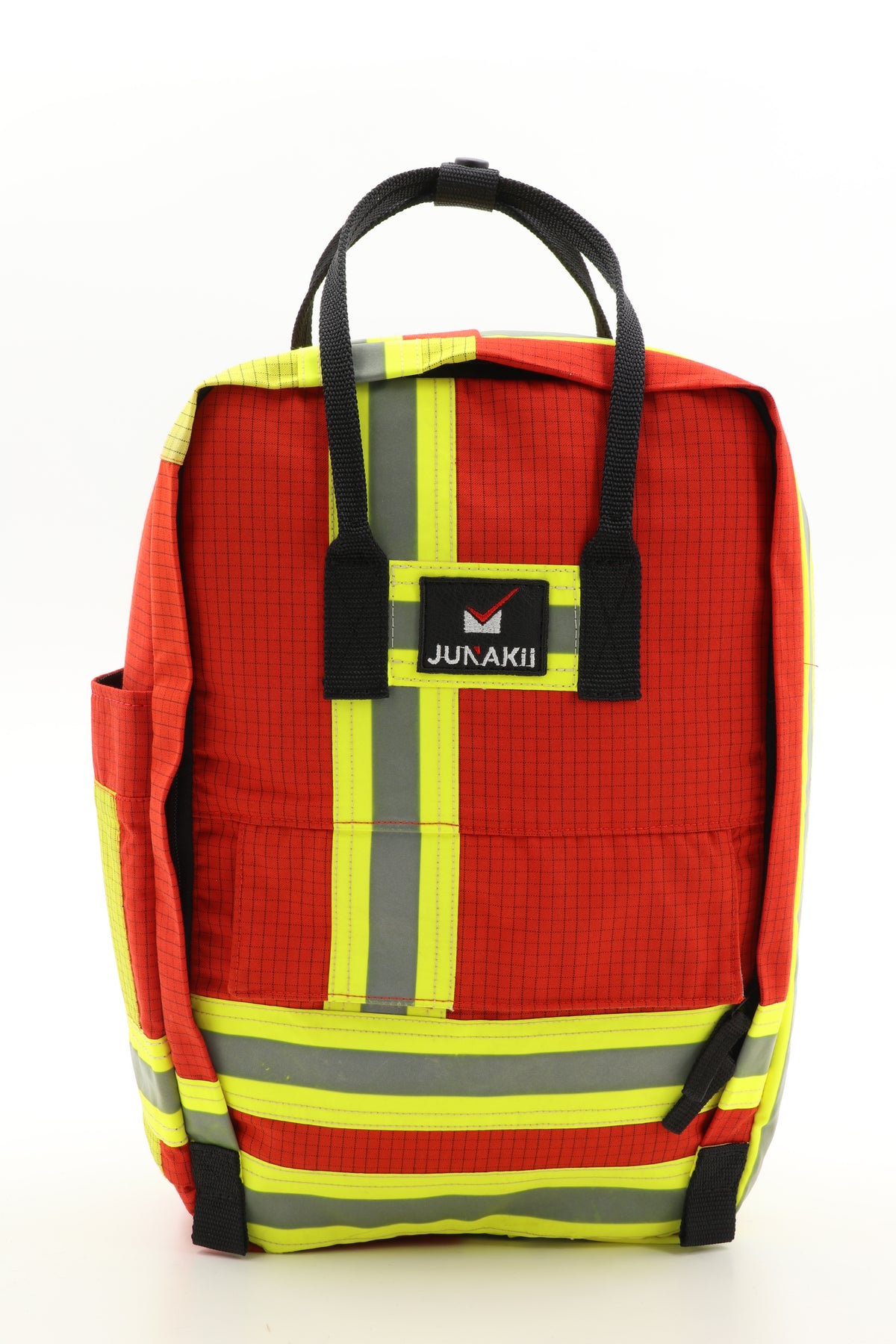 Laptop Rucksack rot gelb aus upgecycelter Feuerwehrkleidung 38x27x13cm