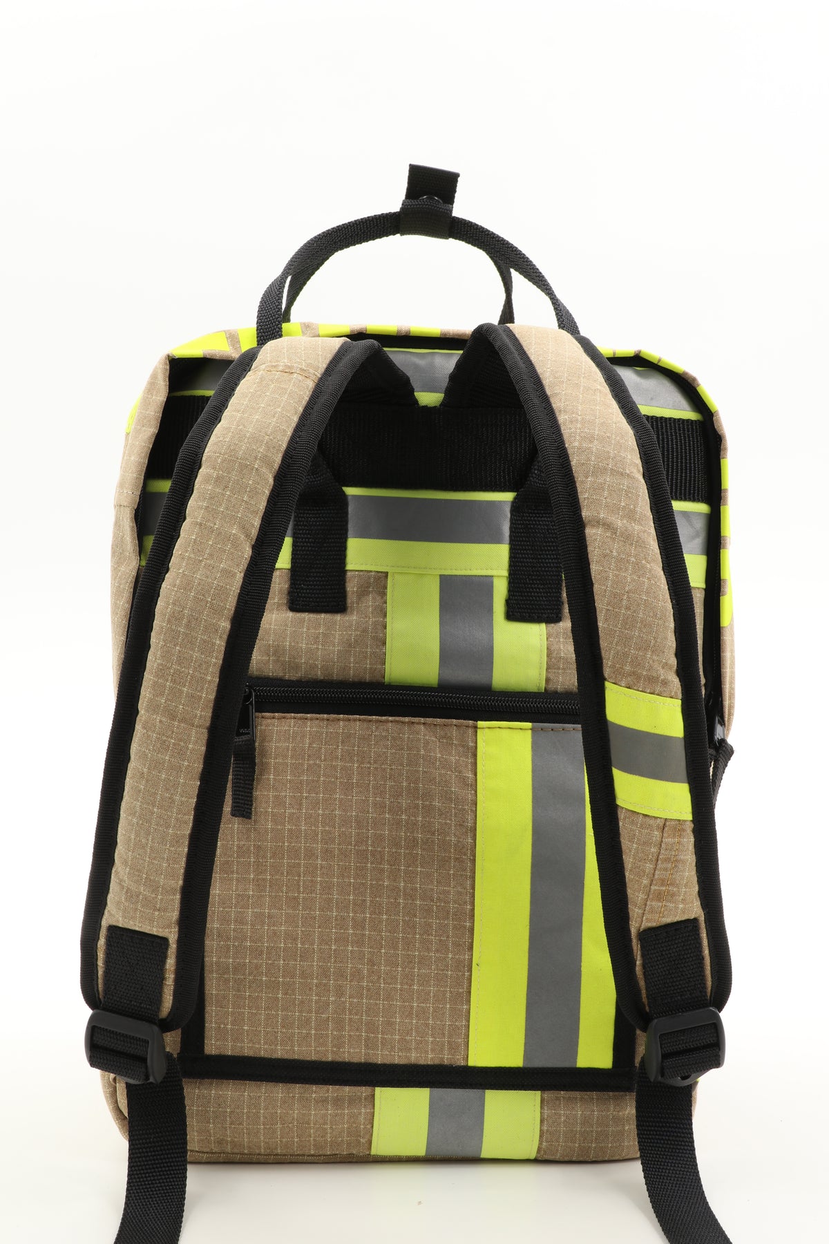 Laptop Rucksack beige aus upgecycelter Feuerwehrkleidung 38x27x13cm