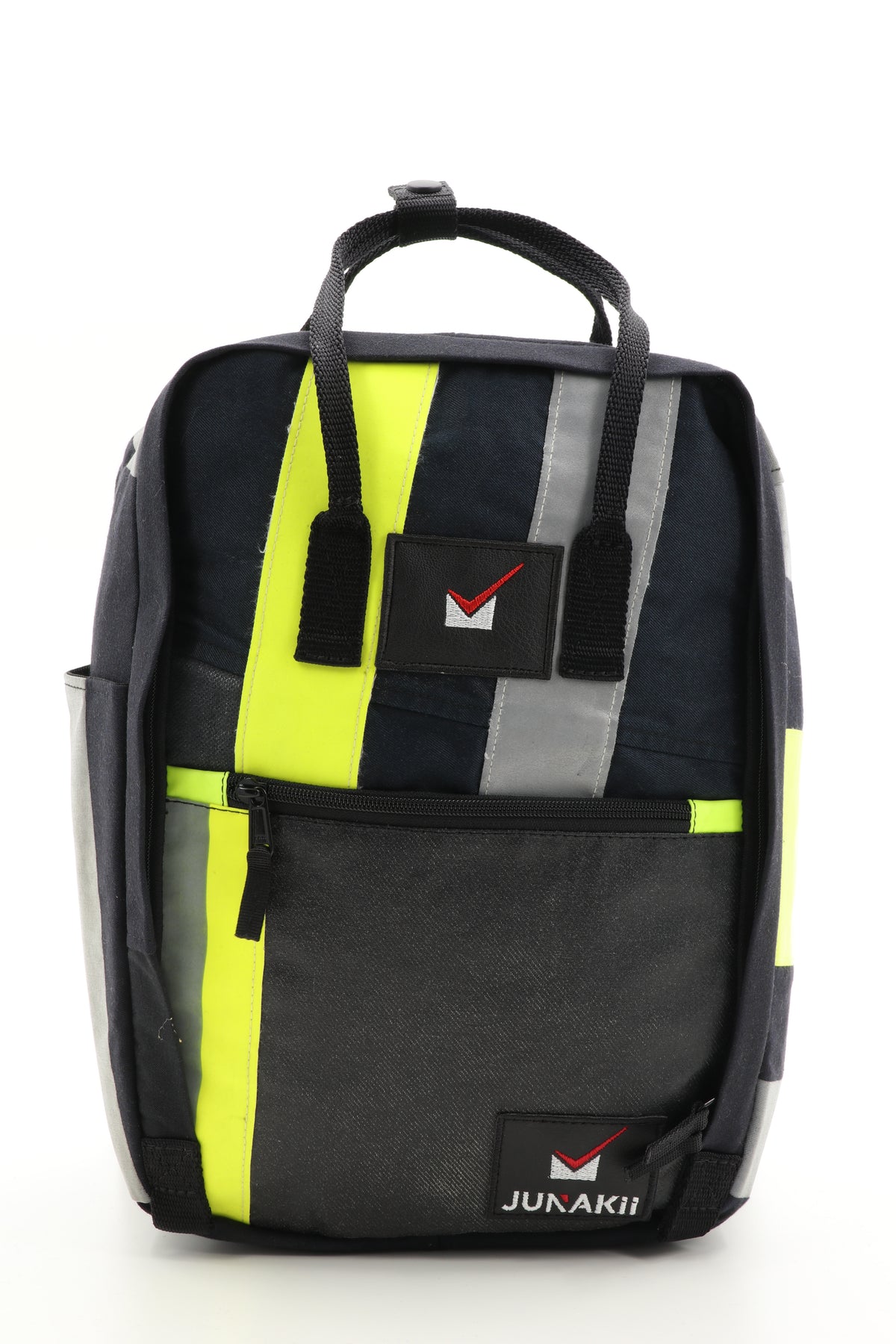 Laptop Rucksack schwarz gelb aus upgecycelter Feuerwehrkleidung 38x27x13cm