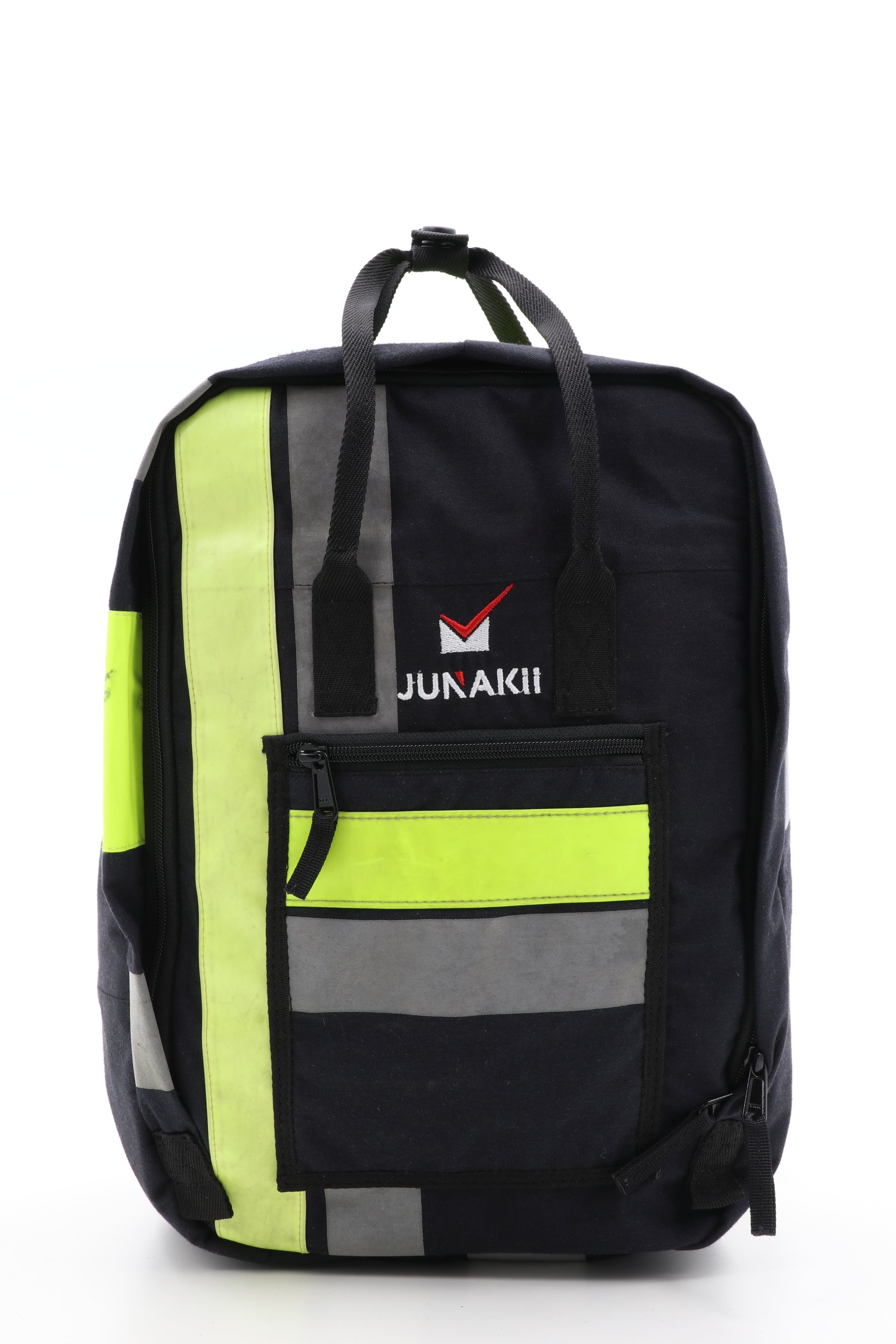 Laptop Rucksack schwarz gelb aus upgecycelter Feuerwehrkleidung 38x27x13cm