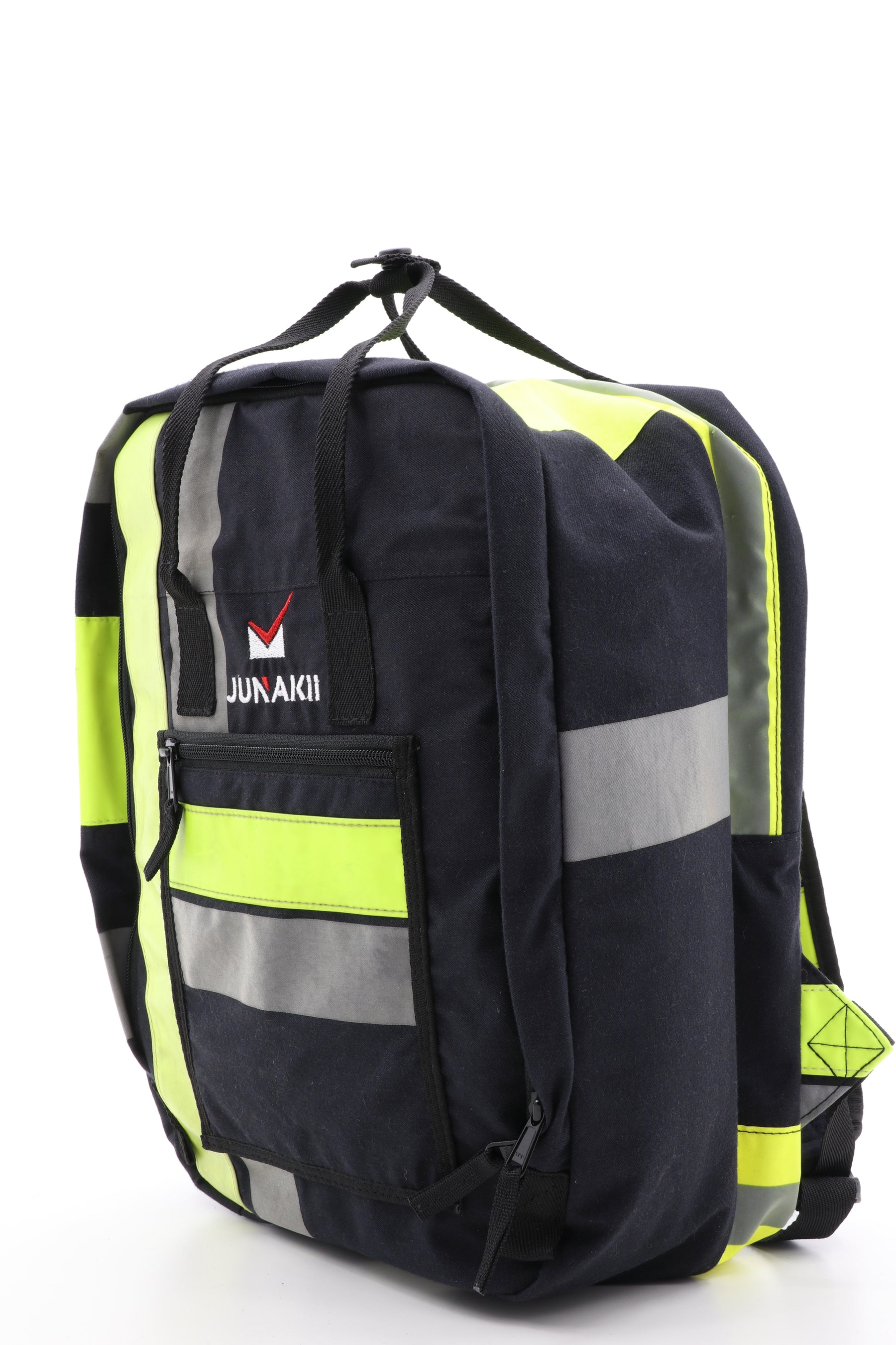Laptop Rucksack schwarz gelb aus upgecycelter Feuerwehrkleidung 38x27x13cm