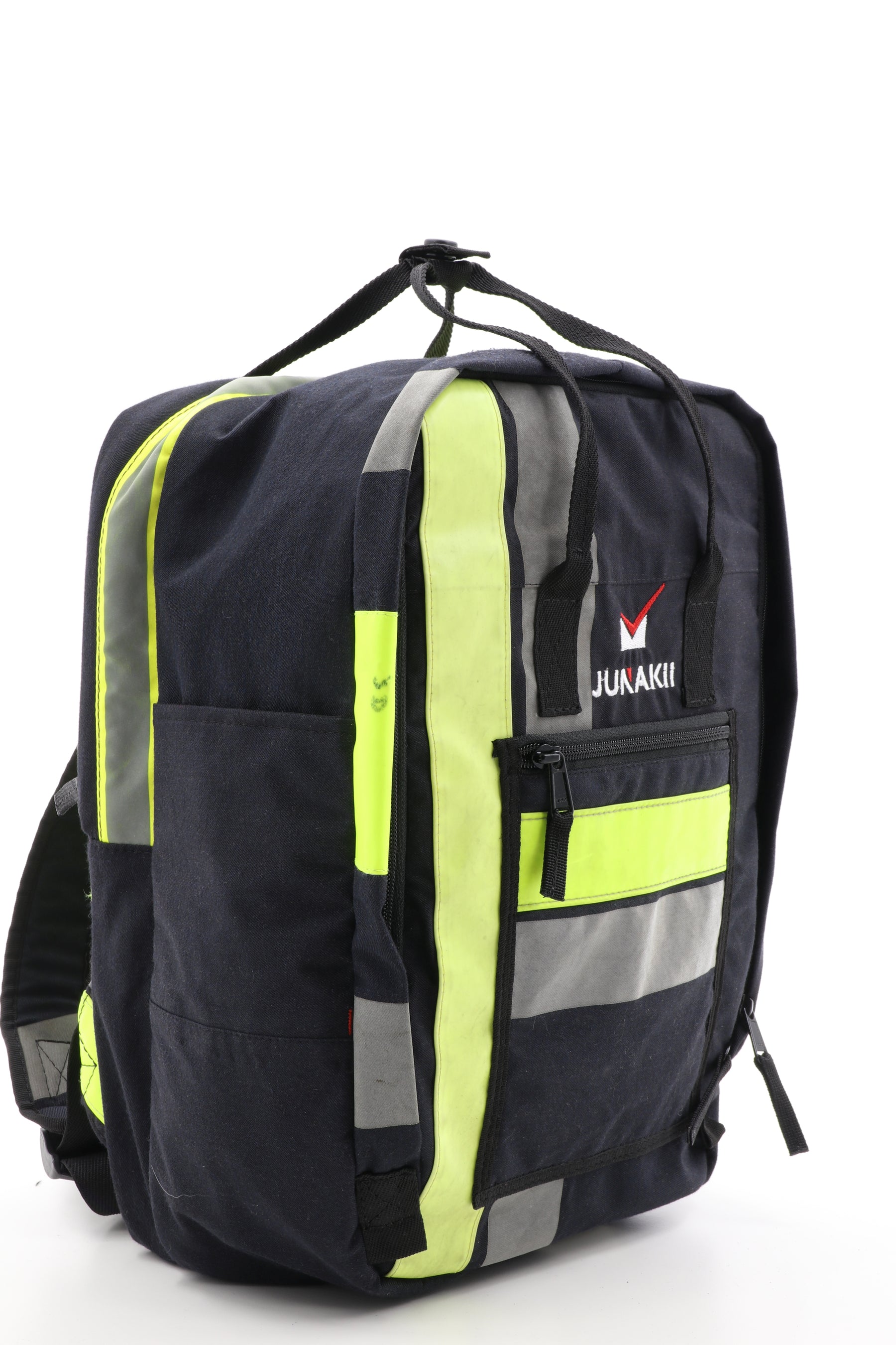 Laptop Rucksack schwarz gelb aus upgecycelter Feuerwehrkleidung 38x27x13cm