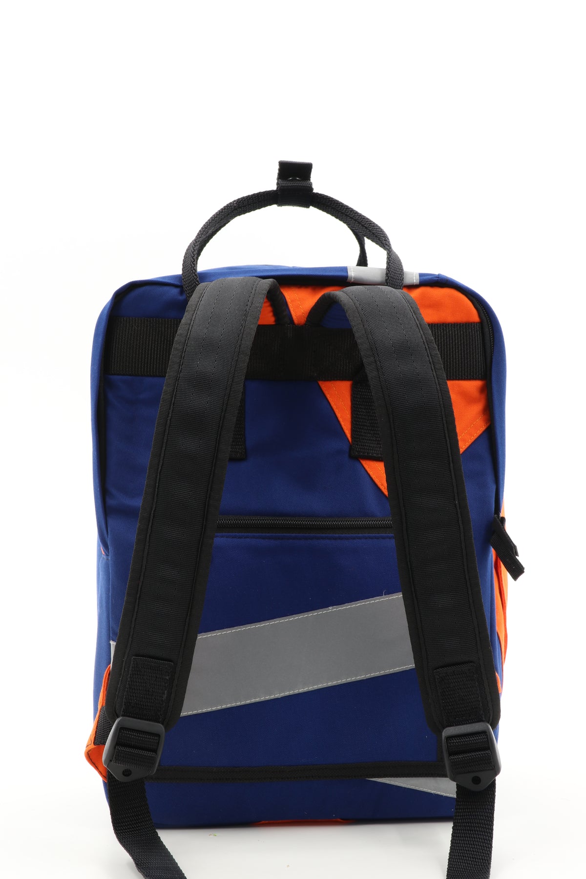 Laptop Rucksack blau orange aus upgecycelter Feuerwehrkleidung 38x27x13cm