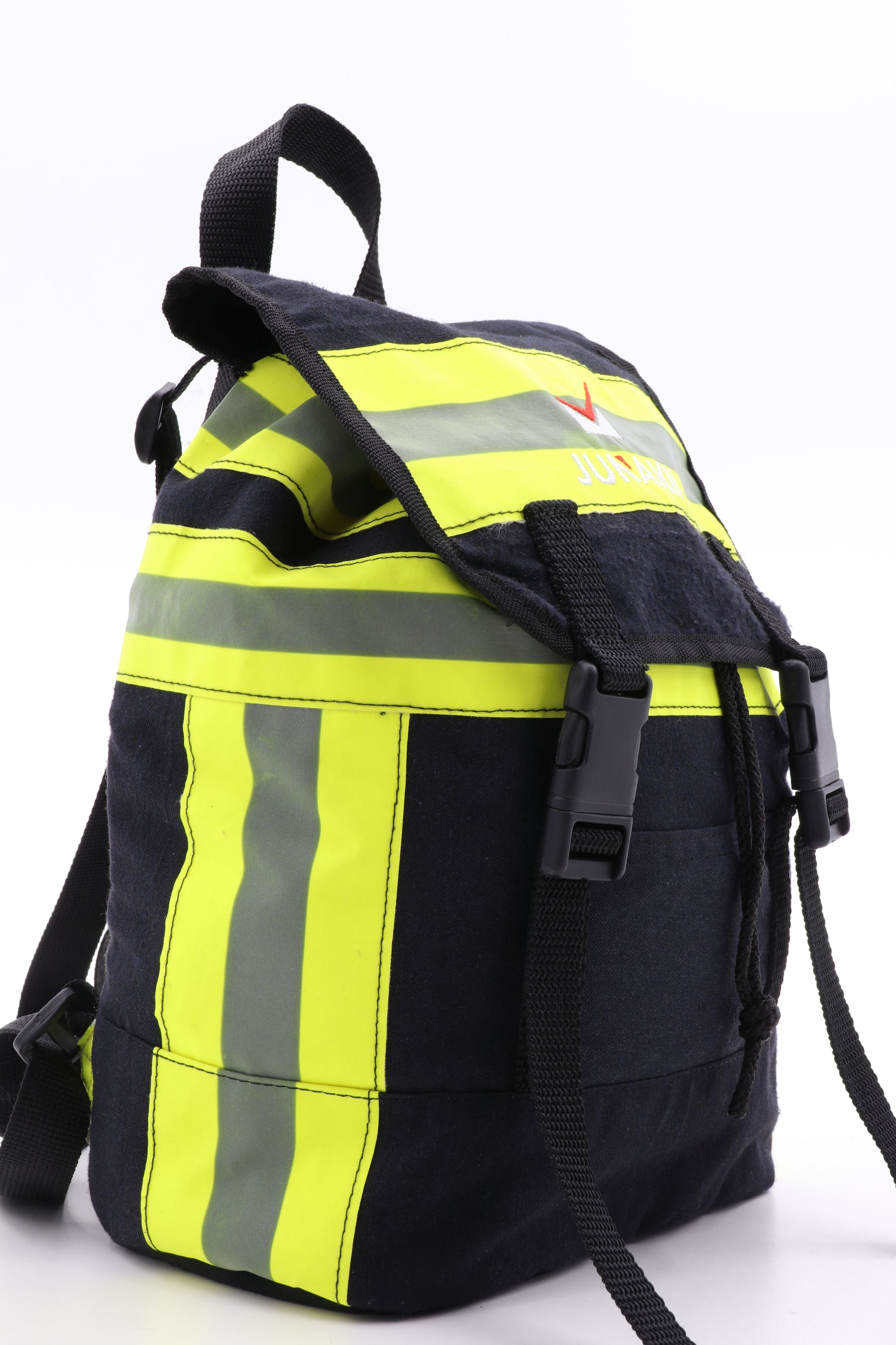 Mini Rucksack Klassik blau gelb aus upgecycelter Feuerwehrkleidung 23x32x10cm
