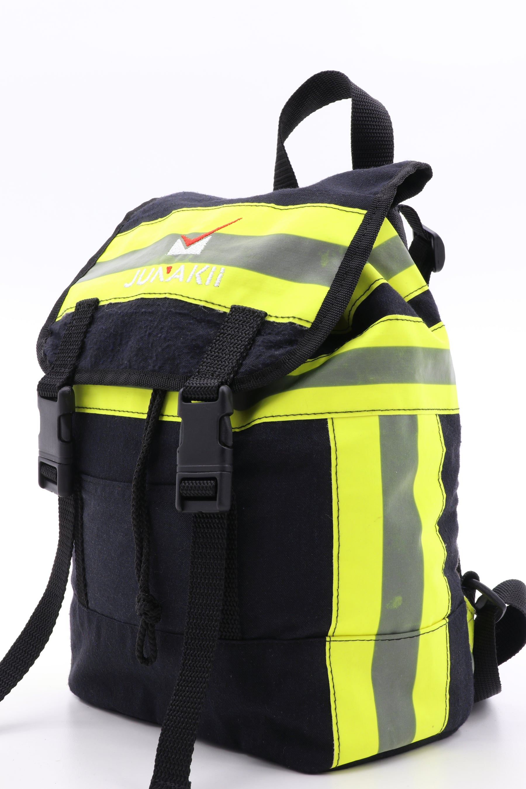 Mini Rucksack Klassik blau gelb aus upgecycelter Feuerwehrkleidung 23x32x10cm