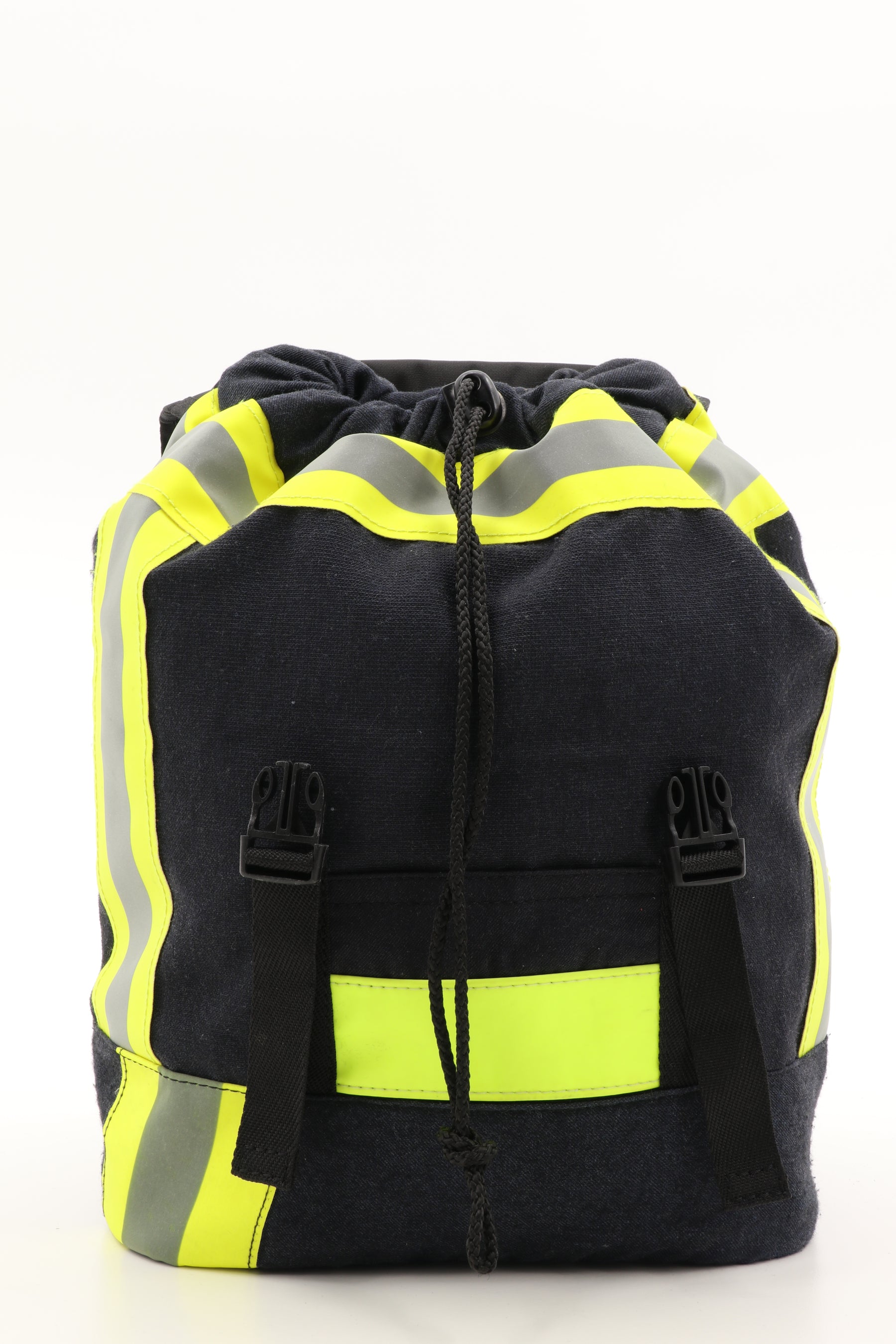 Mini Rucksack Klassik schwarz gelb aus upgecycelter Feuerwehrkleidung 23x32x10cm