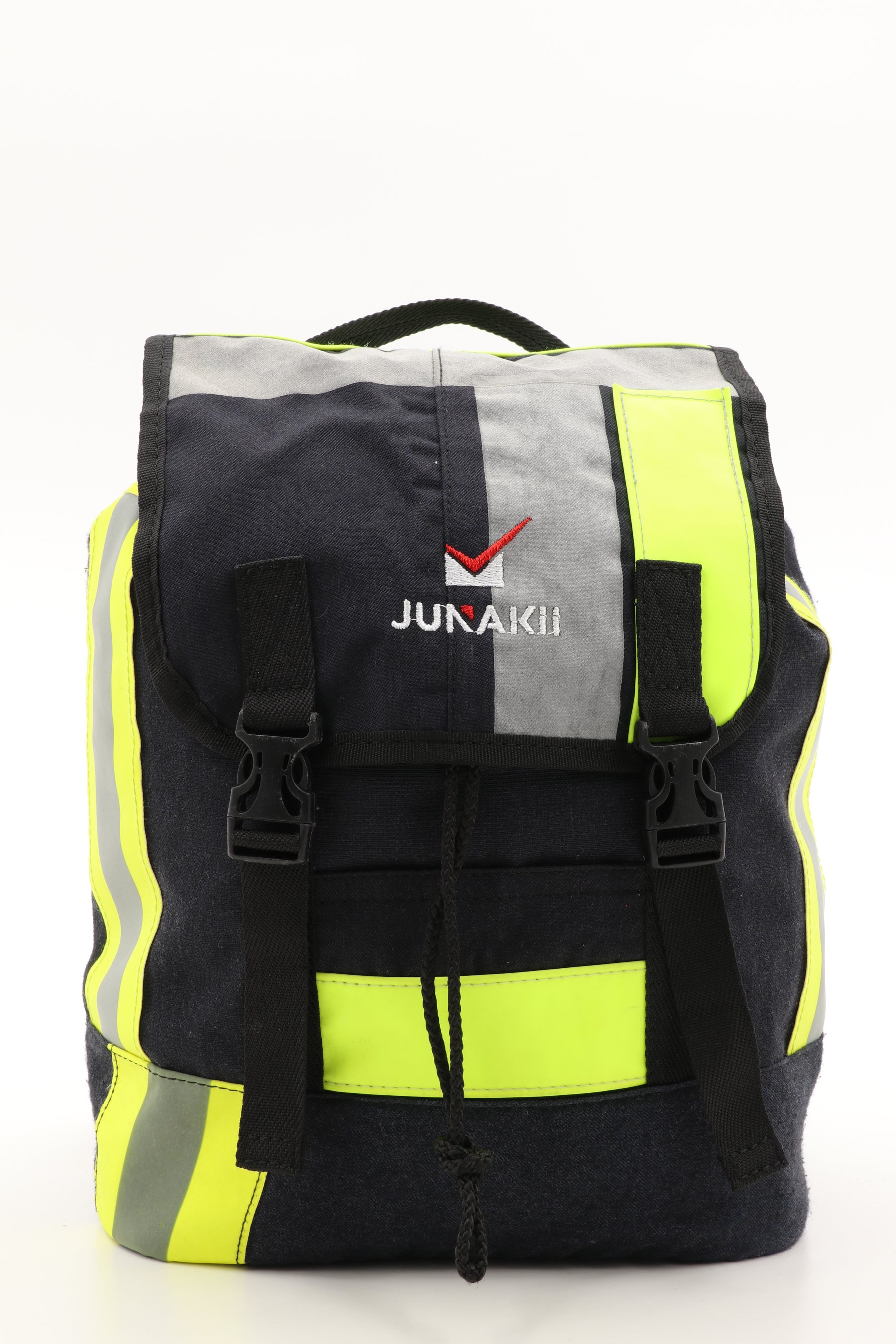 Mini Rucksack Klassik schwarz gelb aus upgecycelter Feuerwehrkleidung 23x32x10cm