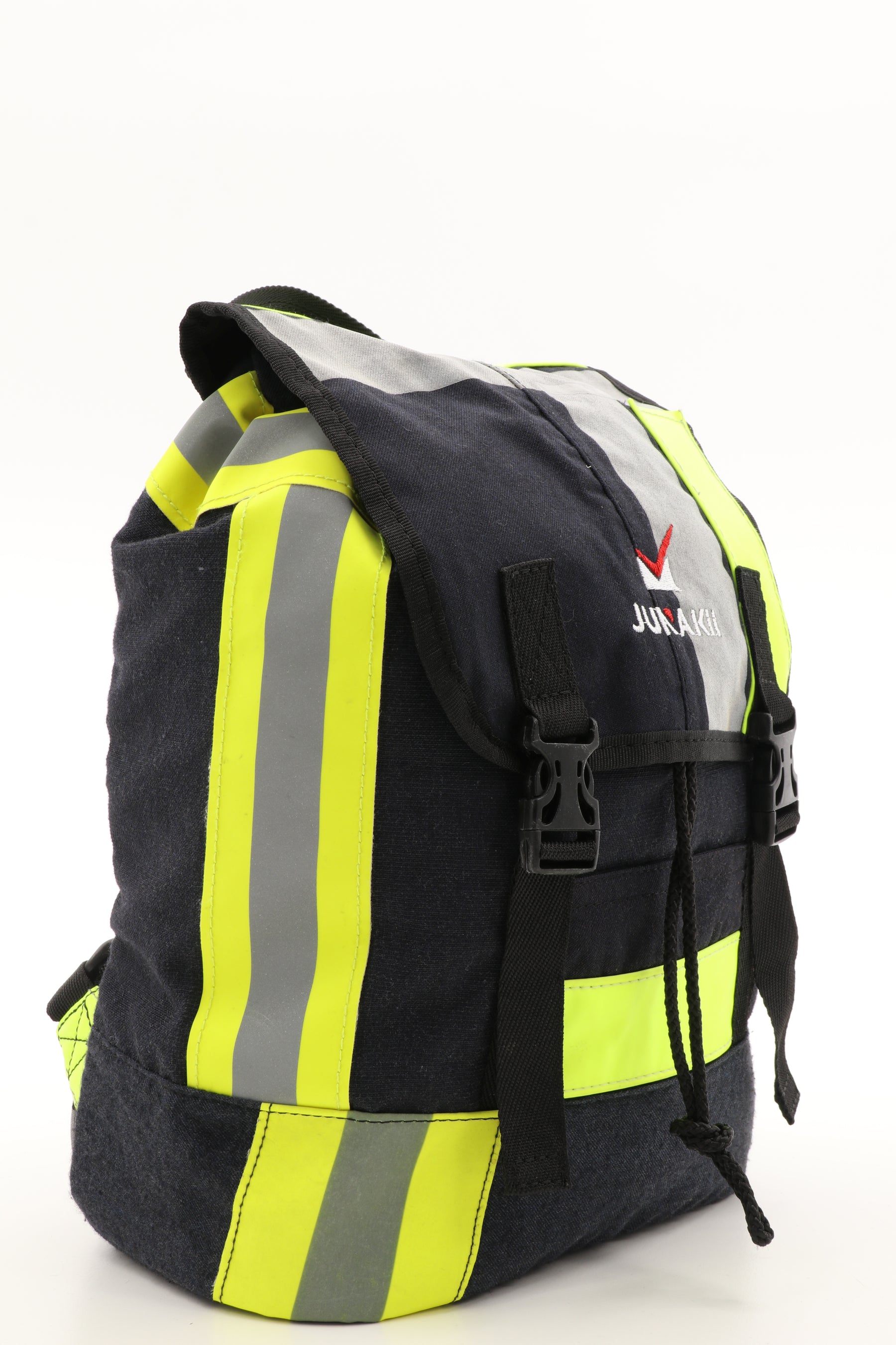 Mini Rucksack Klassik schwarz gelb aus upgecycelter Feuerwehrkleidung 23x32x10cm