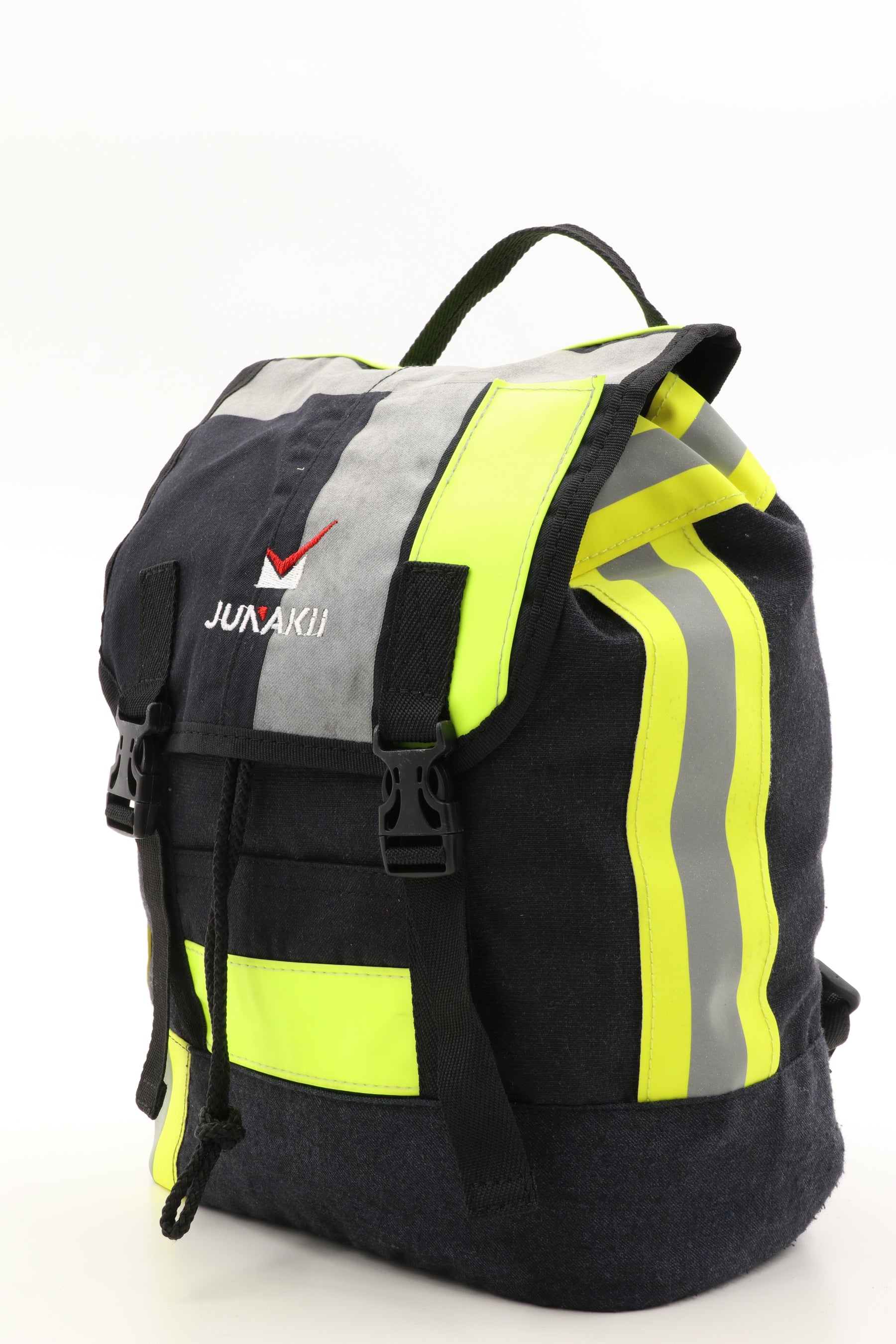 Mini Rucksack Klassik schwarz gelb aus upgecycelter Feuerwehrkleidung 23x32x10cm