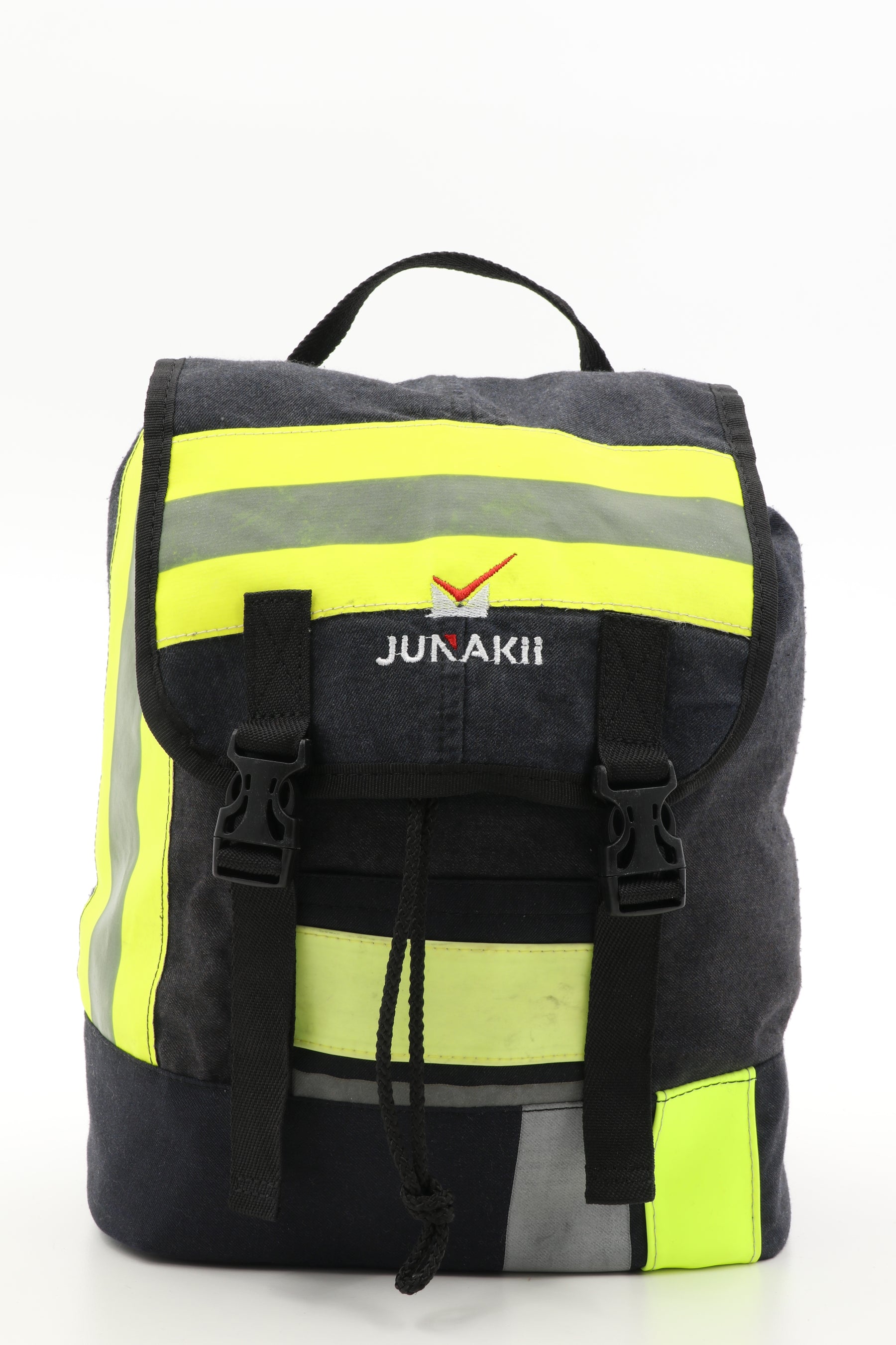 Mini Rucksack Klassik schwarz gelb aus upgecycelter Feuerwehrkleidung 23x32x10cm