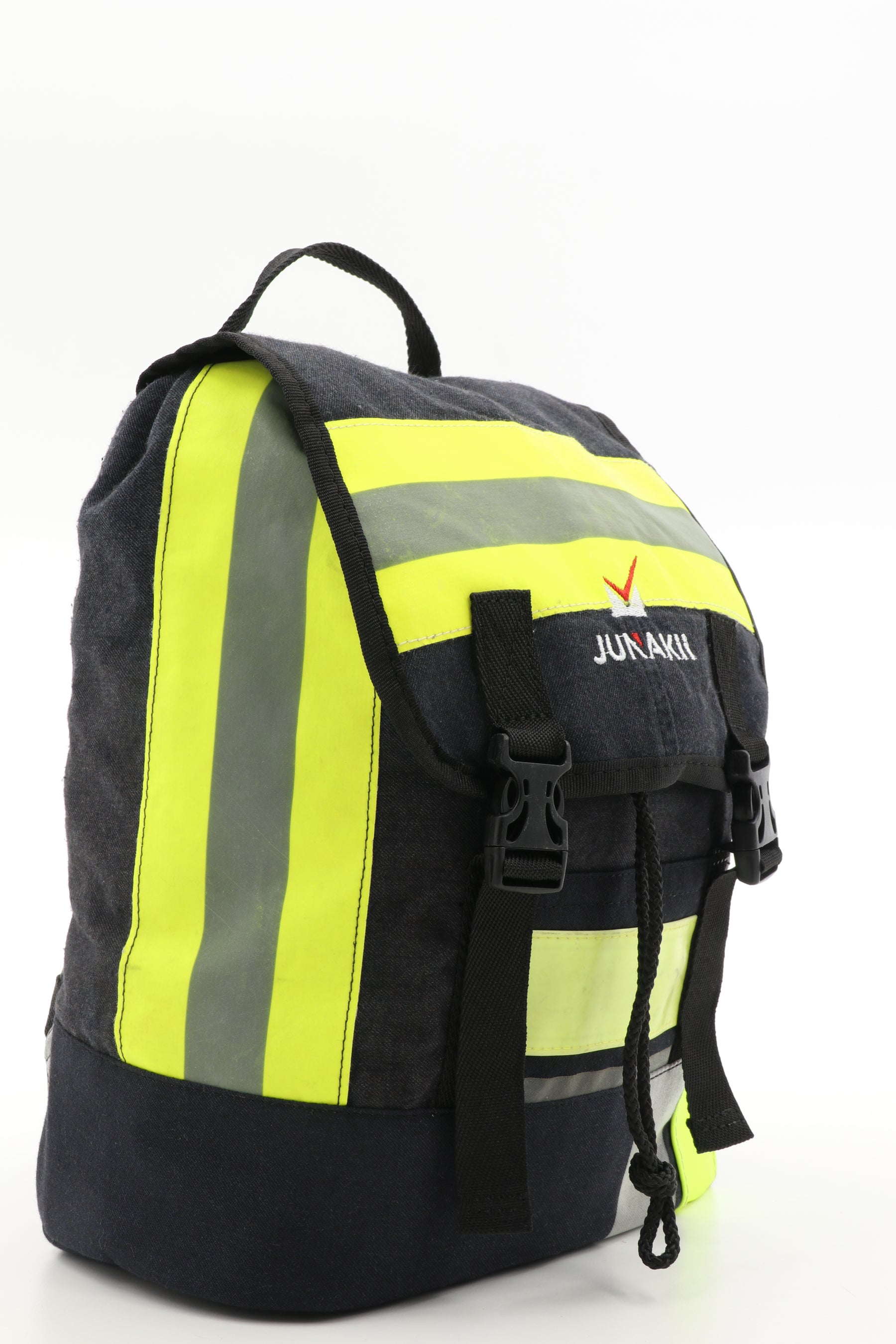 Mini Rucksack Klassik schwarz gelb aus upgecycelter Feuerwehrkleidung 23x32x10cm