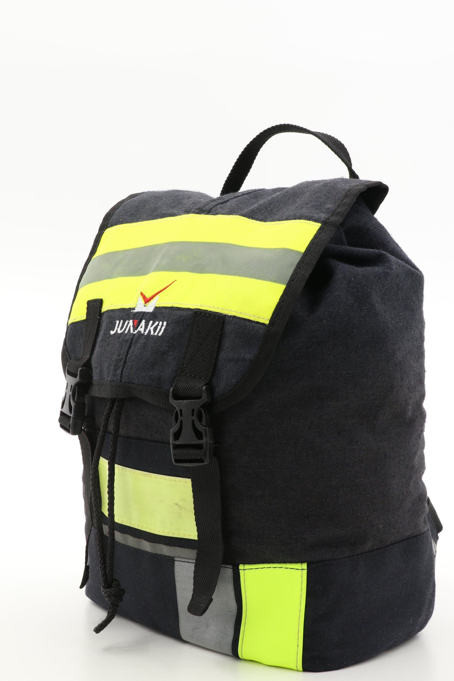 Mini Rucksack Klassik schwarz gelb aus upgecycelter Feuerwehrkleidung 23x32x10cm