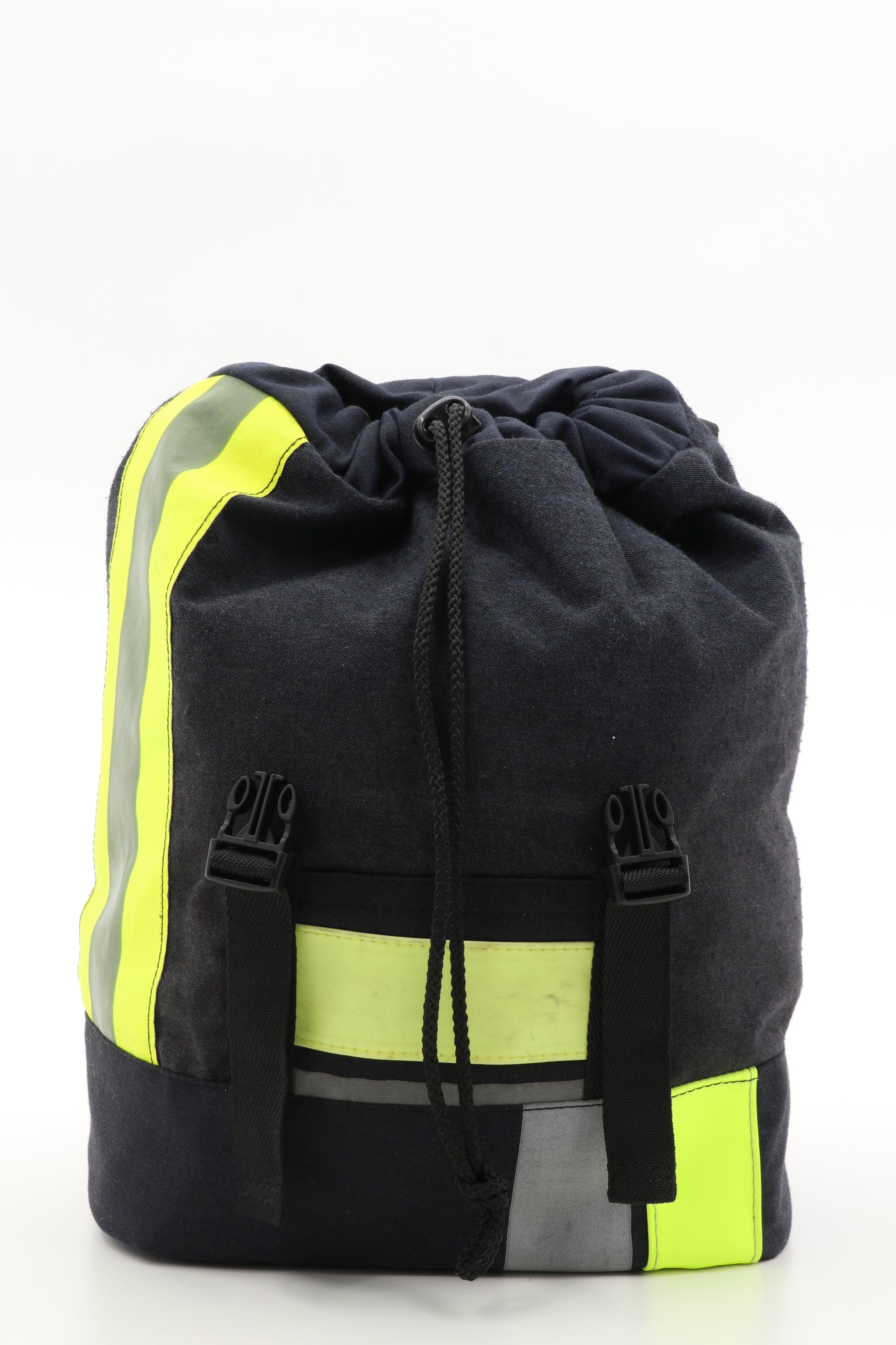Mini Rucksack Klassik schwarz gelb aus upgecycelter Feuerwehrkleidung 23x32x10cm