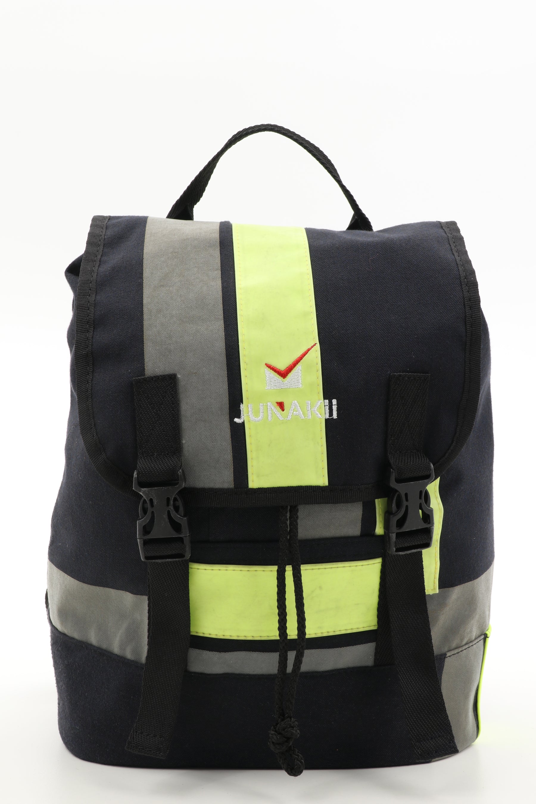 Mini Rucksack Klassik schwarz gelb aus upgecycelter Feuerwehrkleidung 23x32x10cm