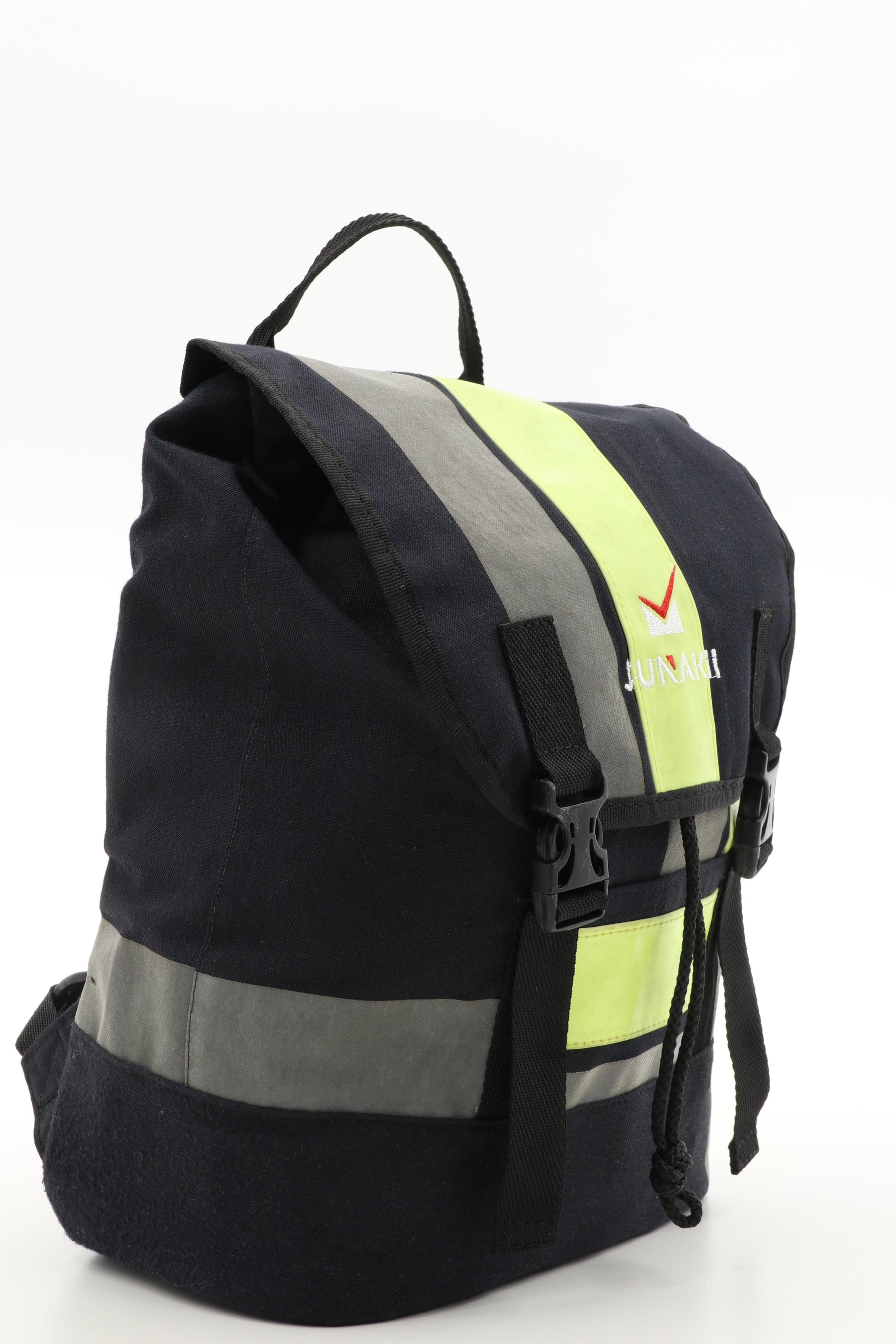 Mini Rucksack Klassik schwarz gelb aus upgecycelter Feuerwehrkleidung 23x32x10cm