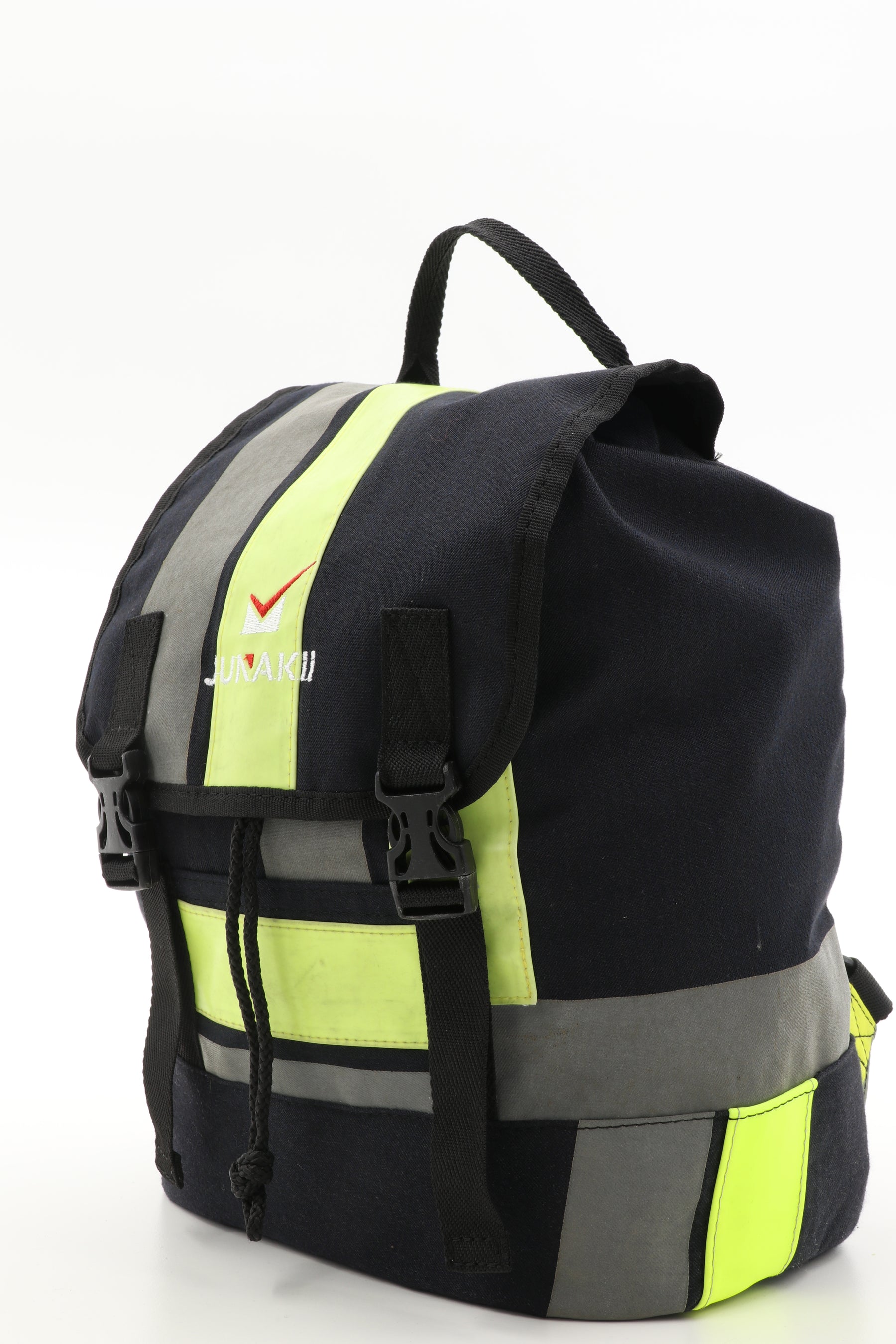 Mini Rucksack Klassik schwarz gelb aus upgecycelter Feuerwehrkleidung 23x32x10cm