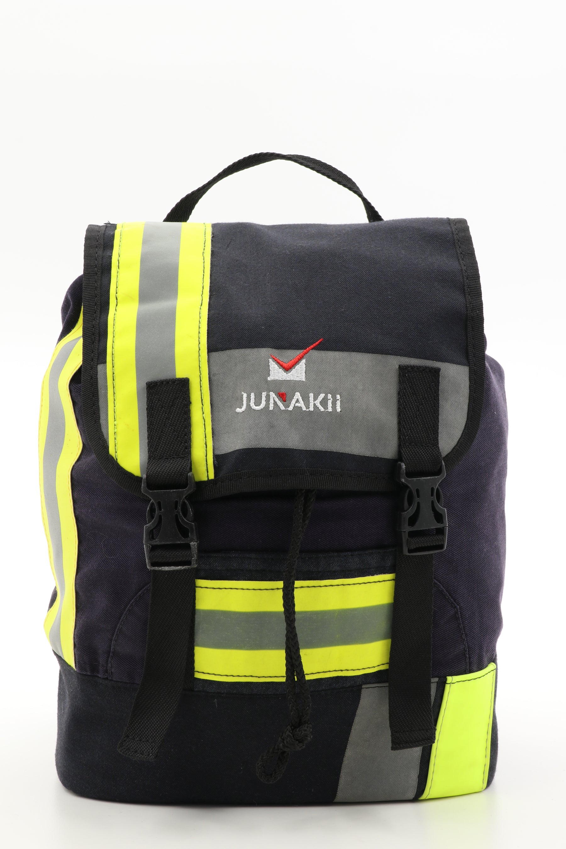 Mini Rucksack Klassik schwarz gelb aus upgecycelter Feuerwehrkleidung 23x32x10cm