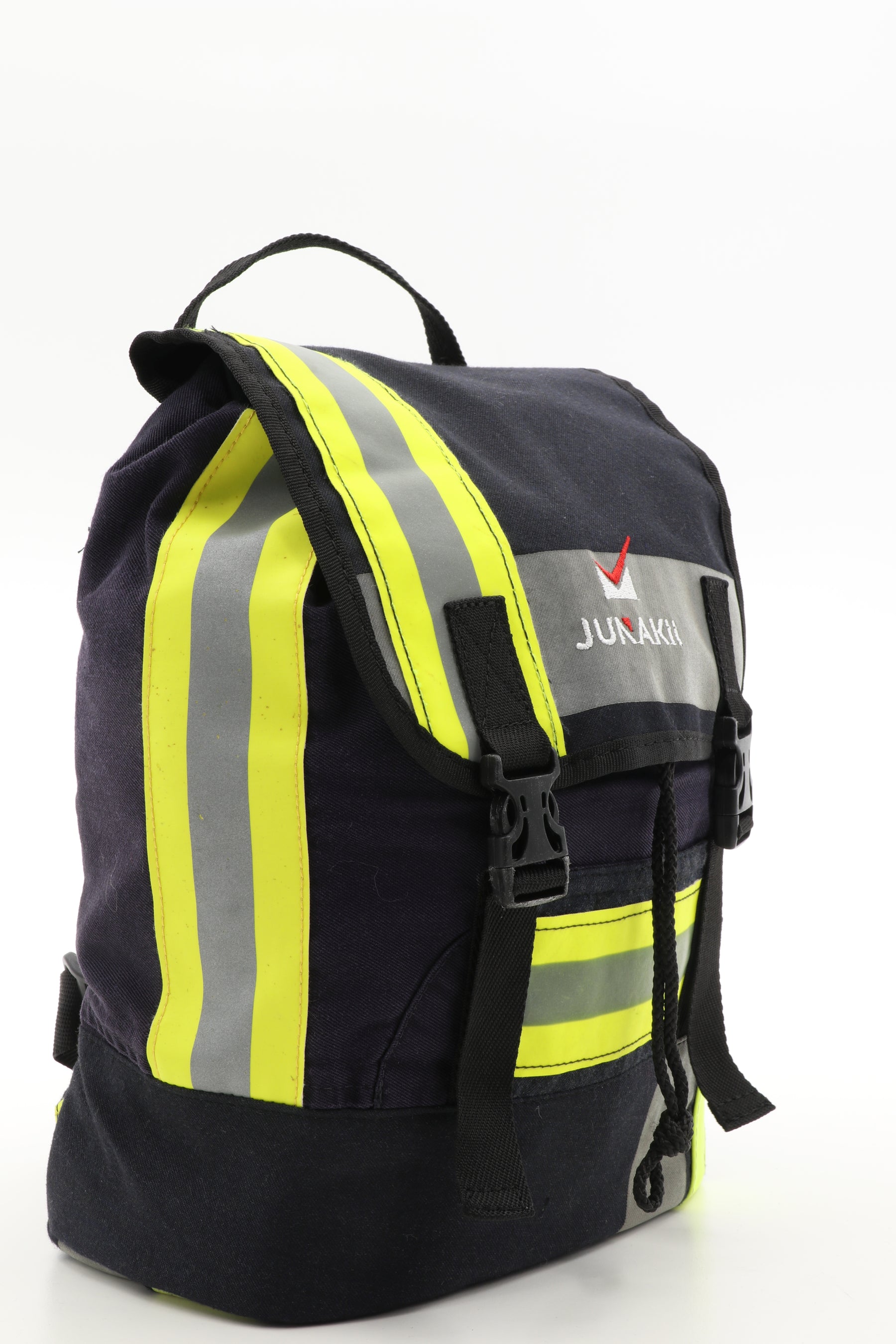 Mini Rucksack Klassik schwarz gelb aus upgecycelter Feuerwehrkleidung 23x32x10cm
