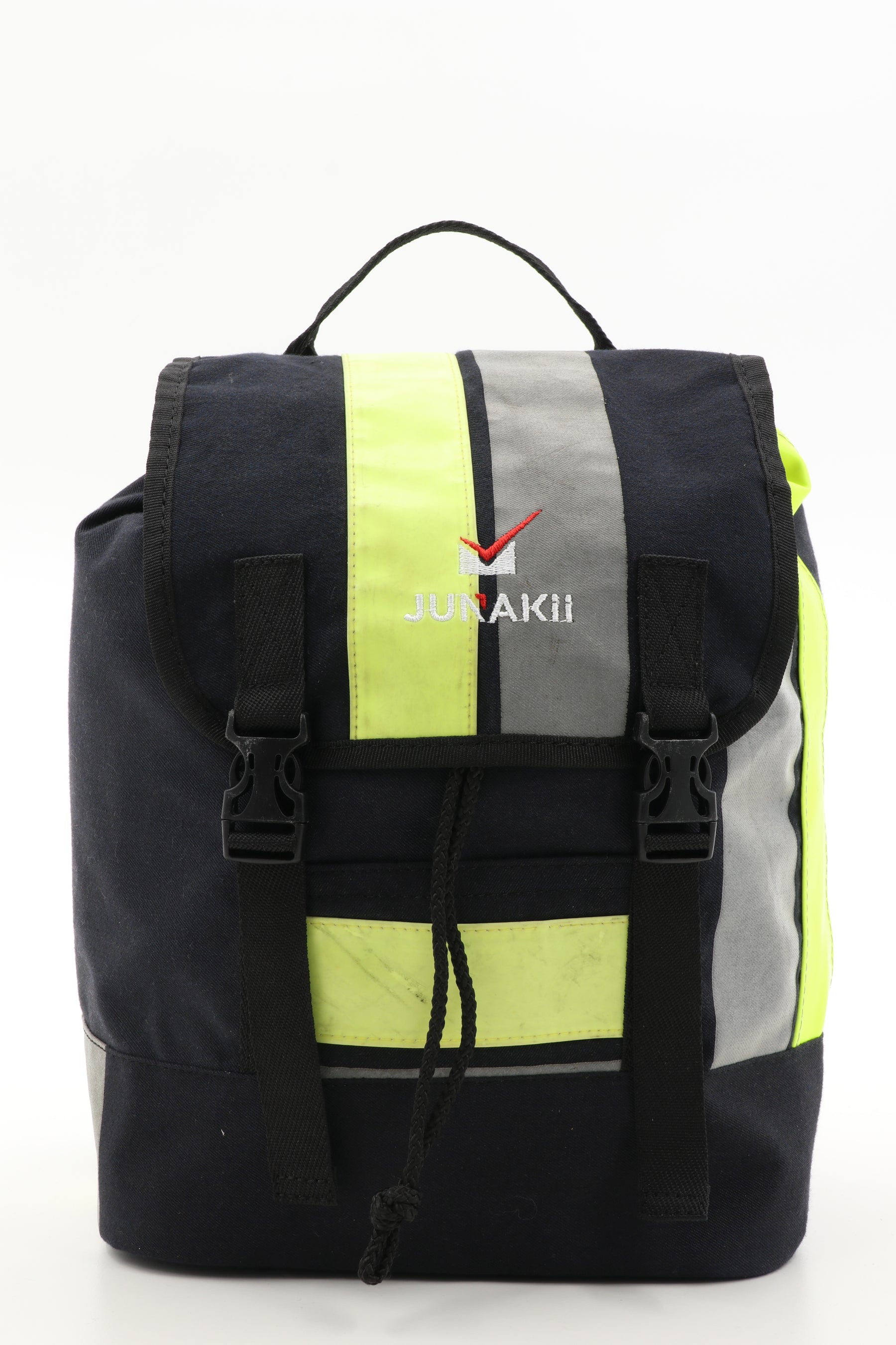 Mini Rucksack Klassik schwarz gelb aus upgecycelter Feuerwehrkleidung 23x32x10cm