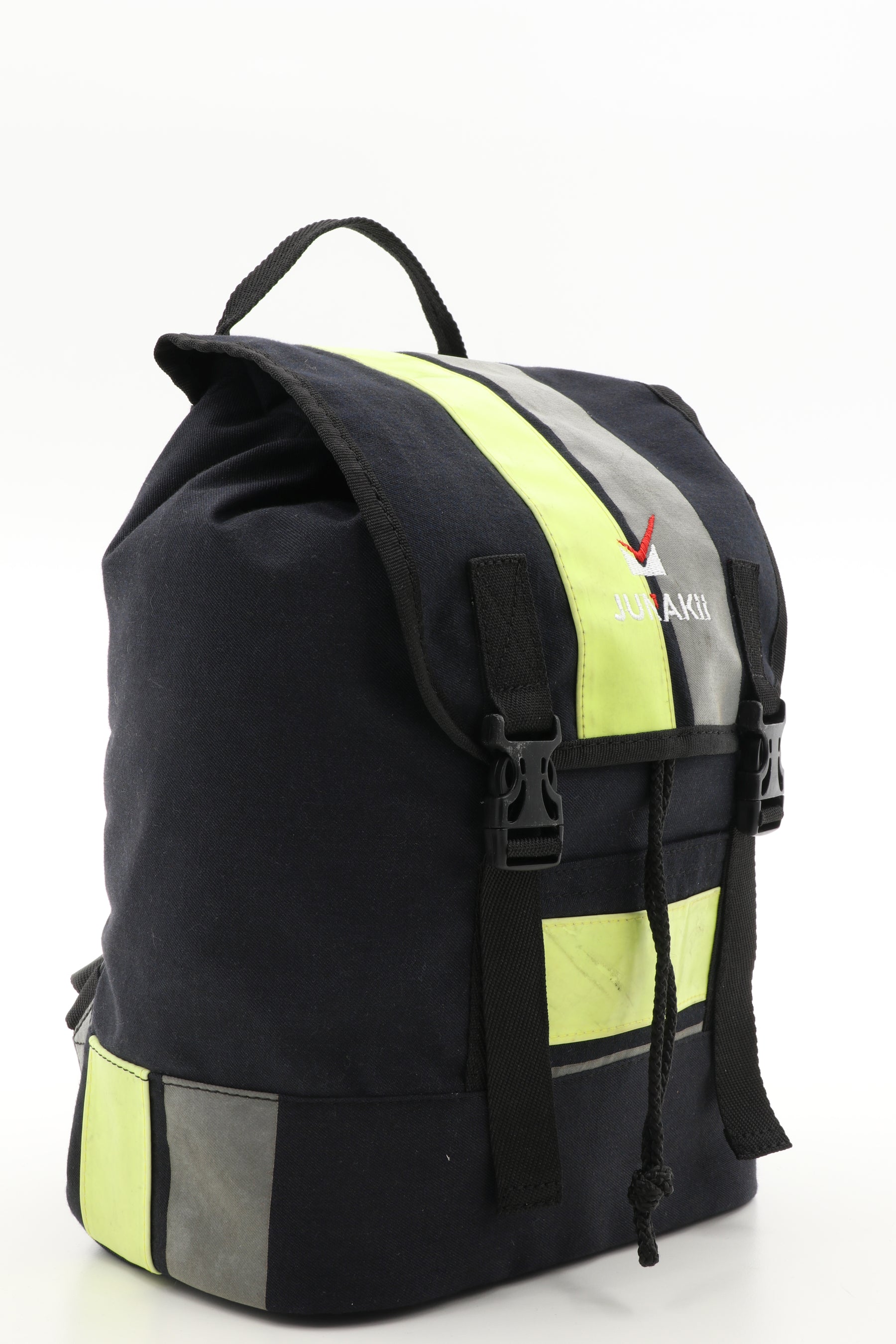 Mini Rucksack Klassik schwarz gelb aus upgecycelter Feuerwehrkleidung 23x32x10cm