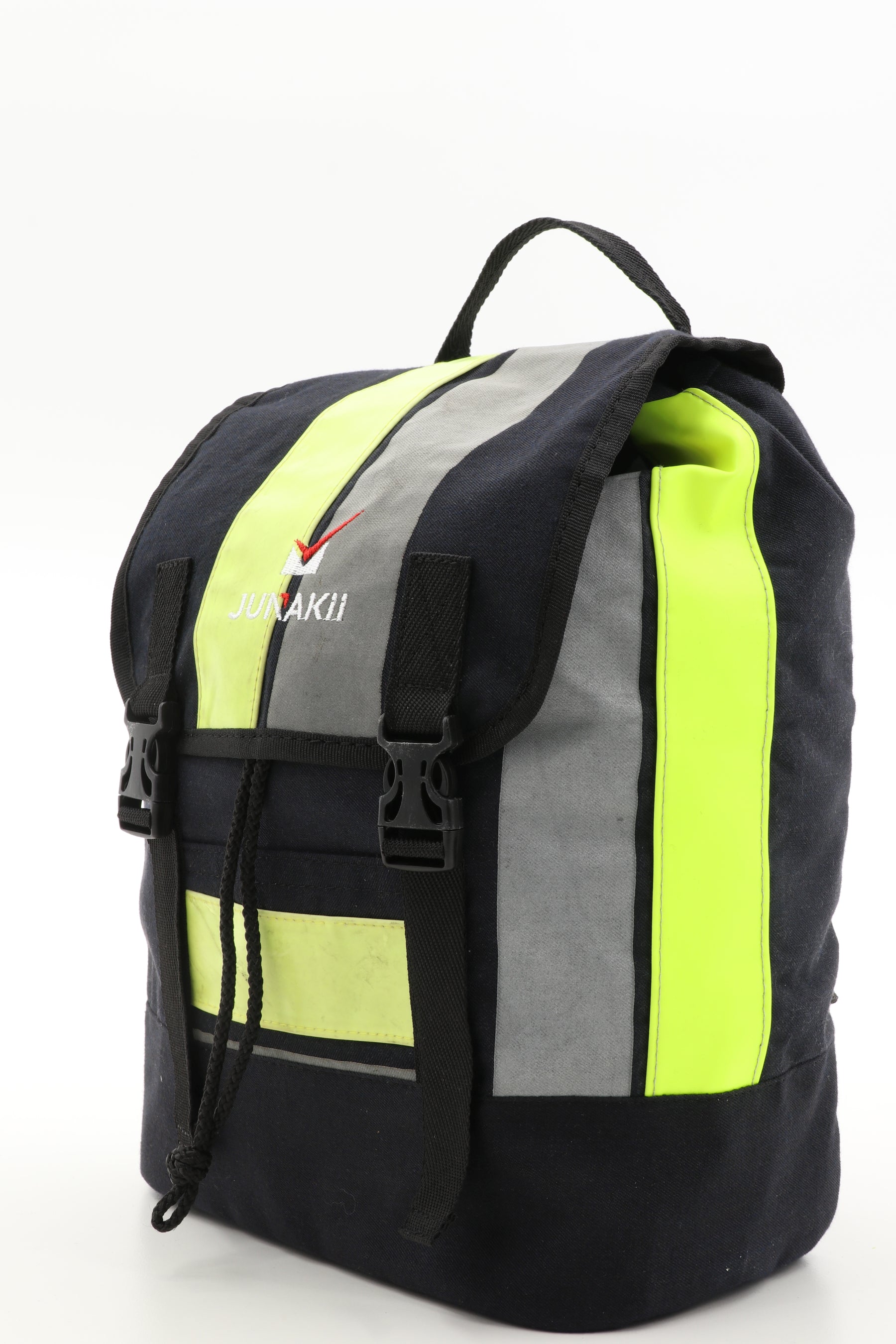 Mini Rucksack Klassik schwarz gelb aus upgecycelter Feuerwehrkleidung 23x32x10cm