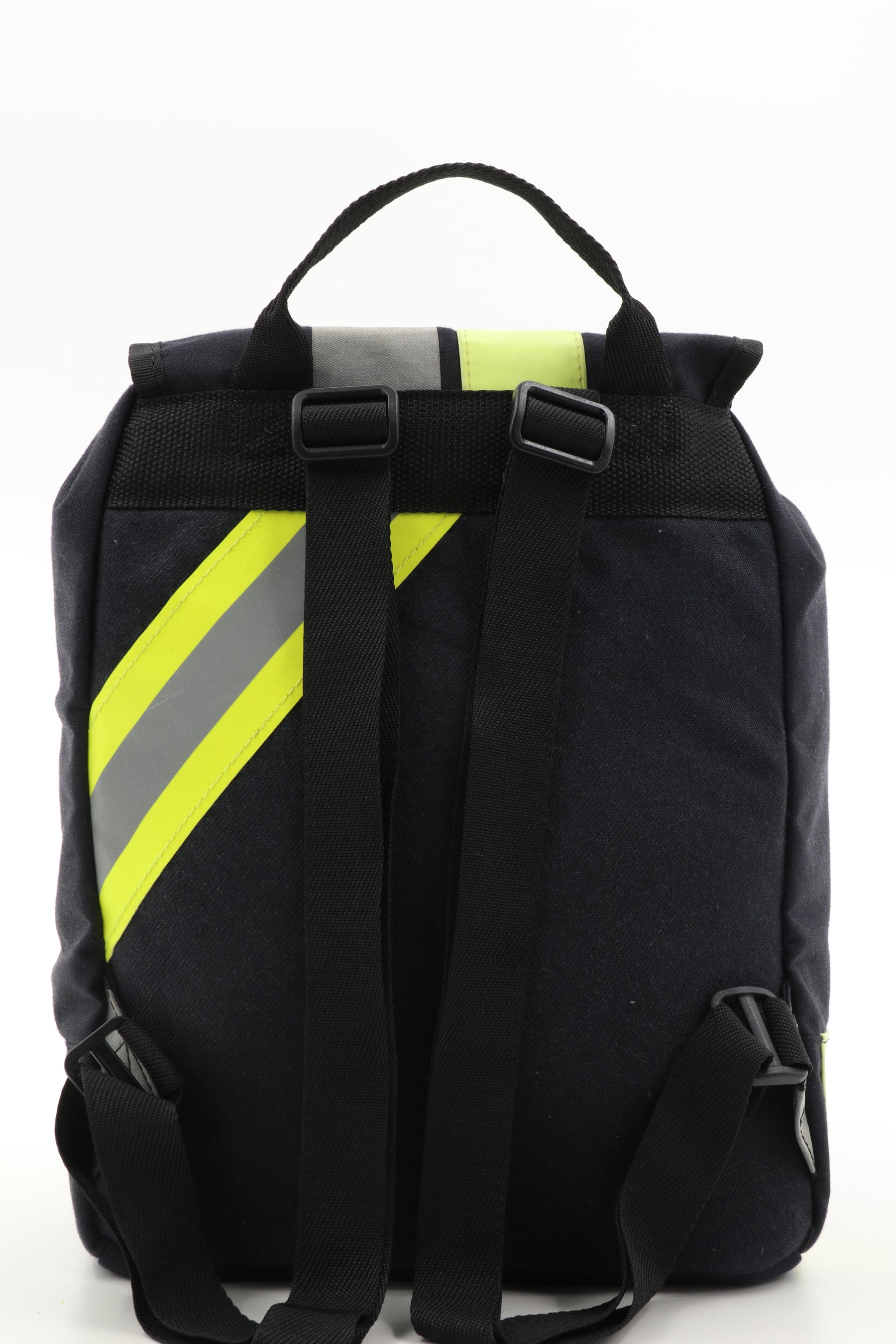 Mini Rucksack Klassik schwarz gelb aus upgecycelter Feuerwehrkleidung 23x32x10cm