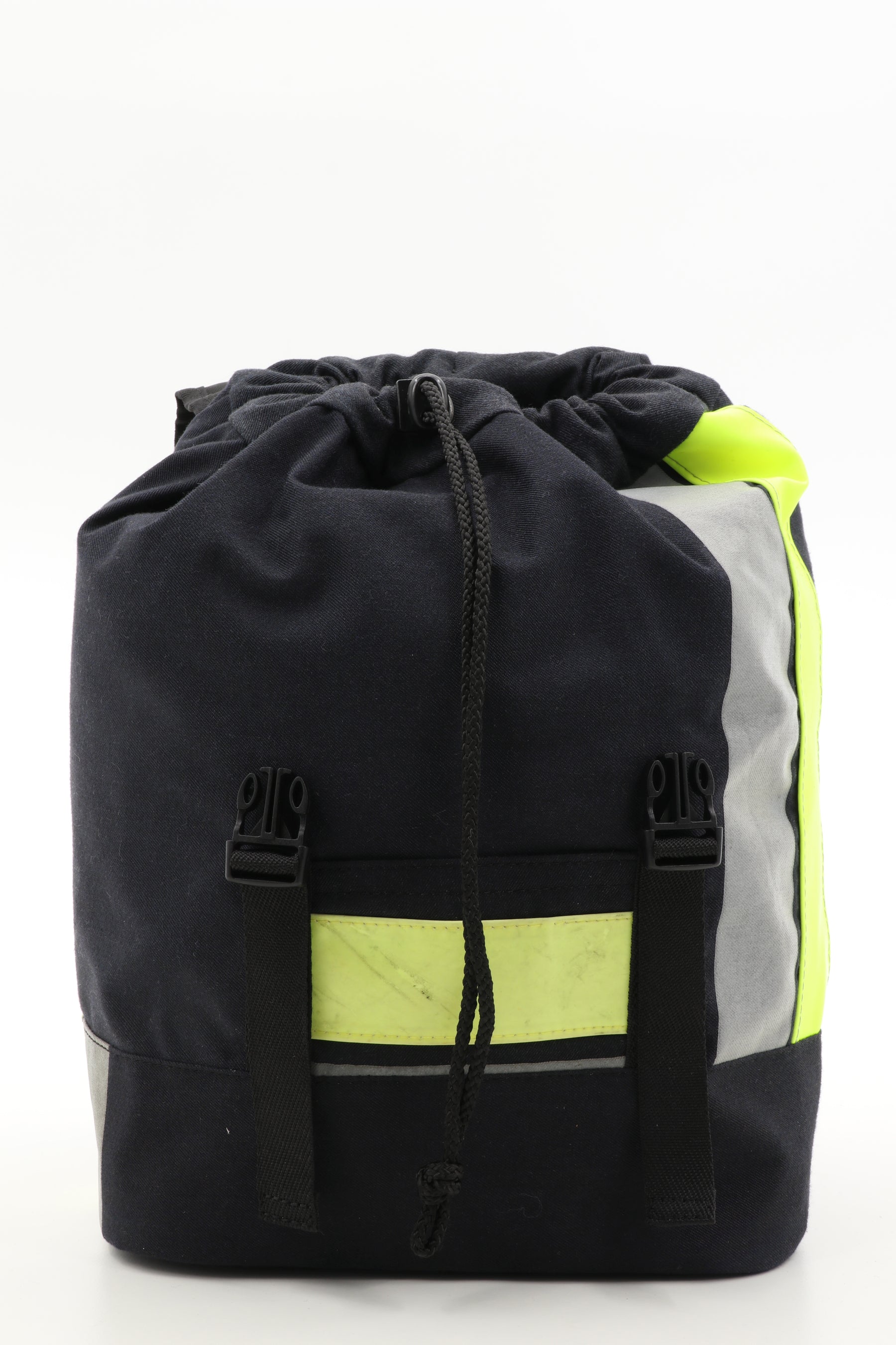 Mini Rucksack Klassik schwarz gelb aus upgecycelter Feuerwehrkleidung 23x32x10cm