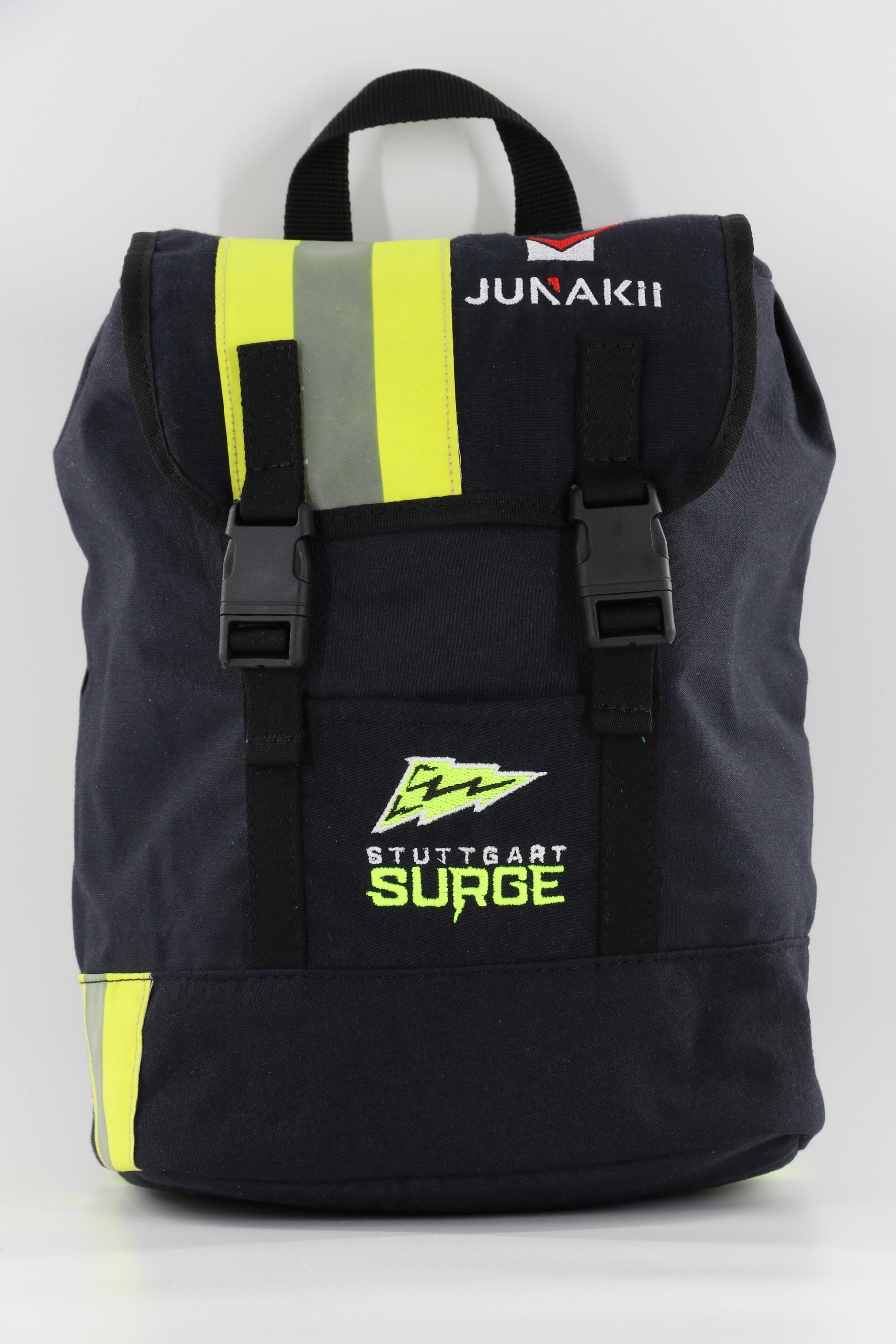 Mini Rucksack Klassik schwarz gelb aus upgecycelter Feuerwehrkleidung 23x32x10cm