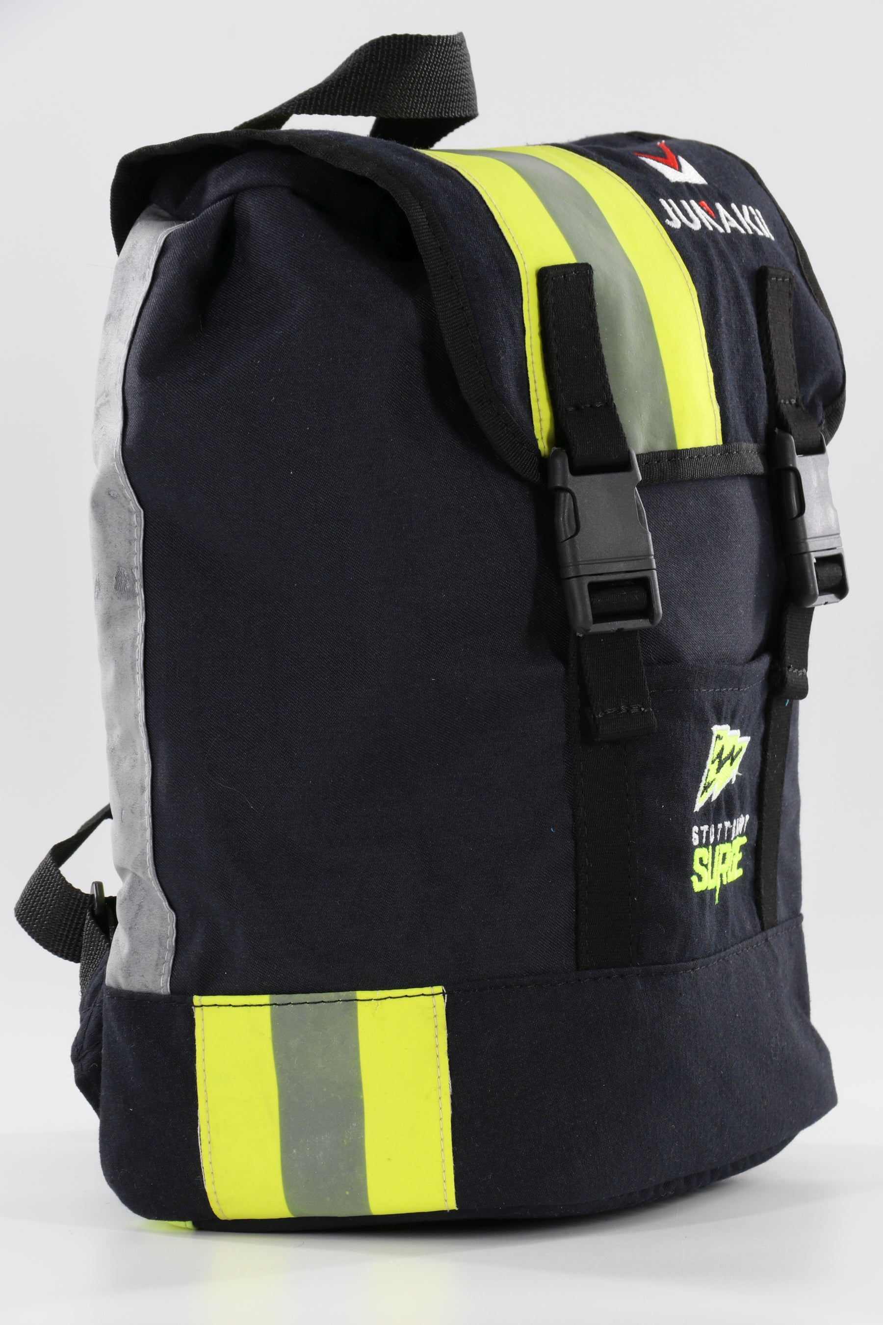 Mini Rucksack Klassik schwarz gelb aus upgecycelter Feuerwehrkleidung 23x32x10cm