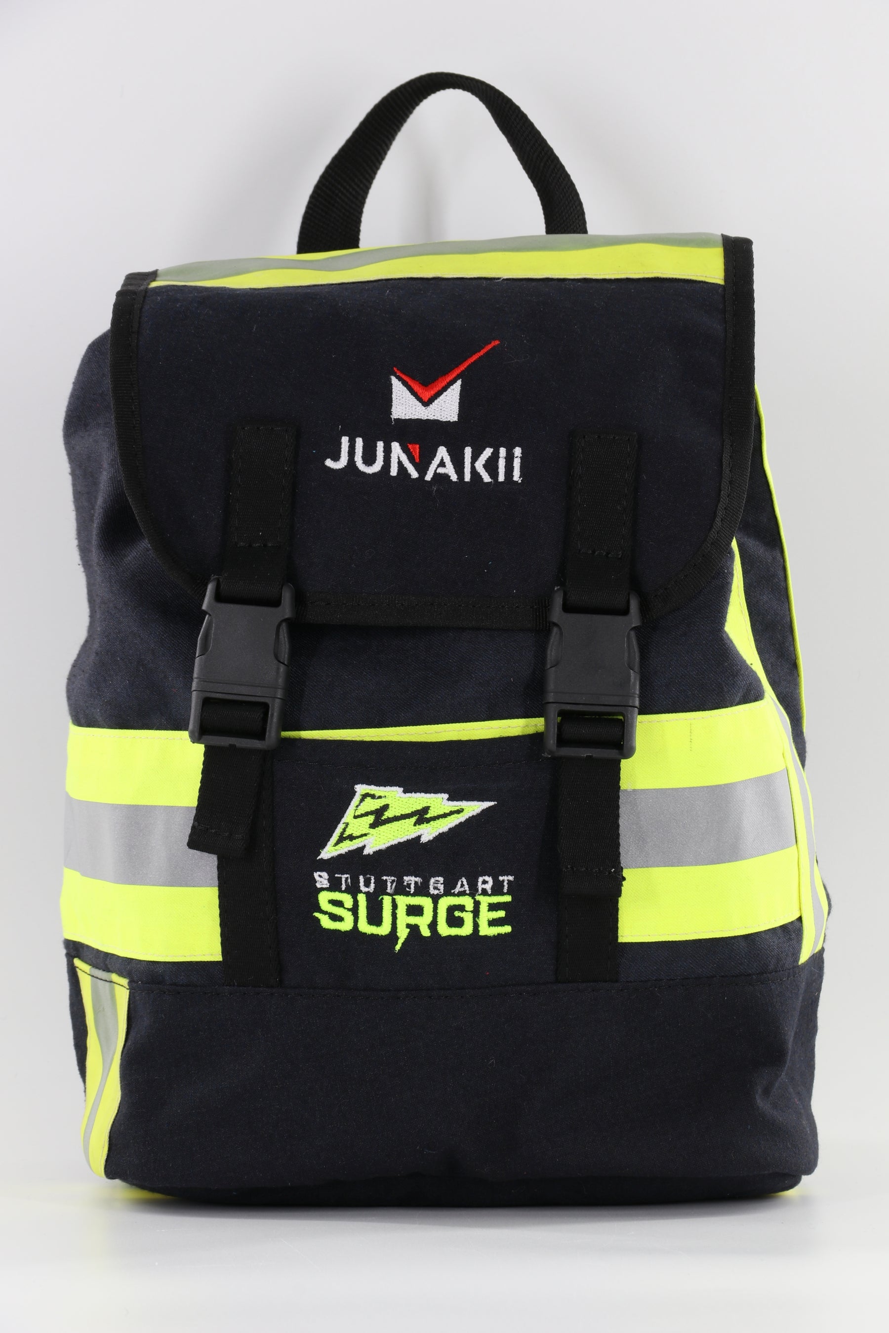 Mini Rucksack Klassik schwarz gelb aus upgecycelter Feuerwehrkleidung 23x32x10cm