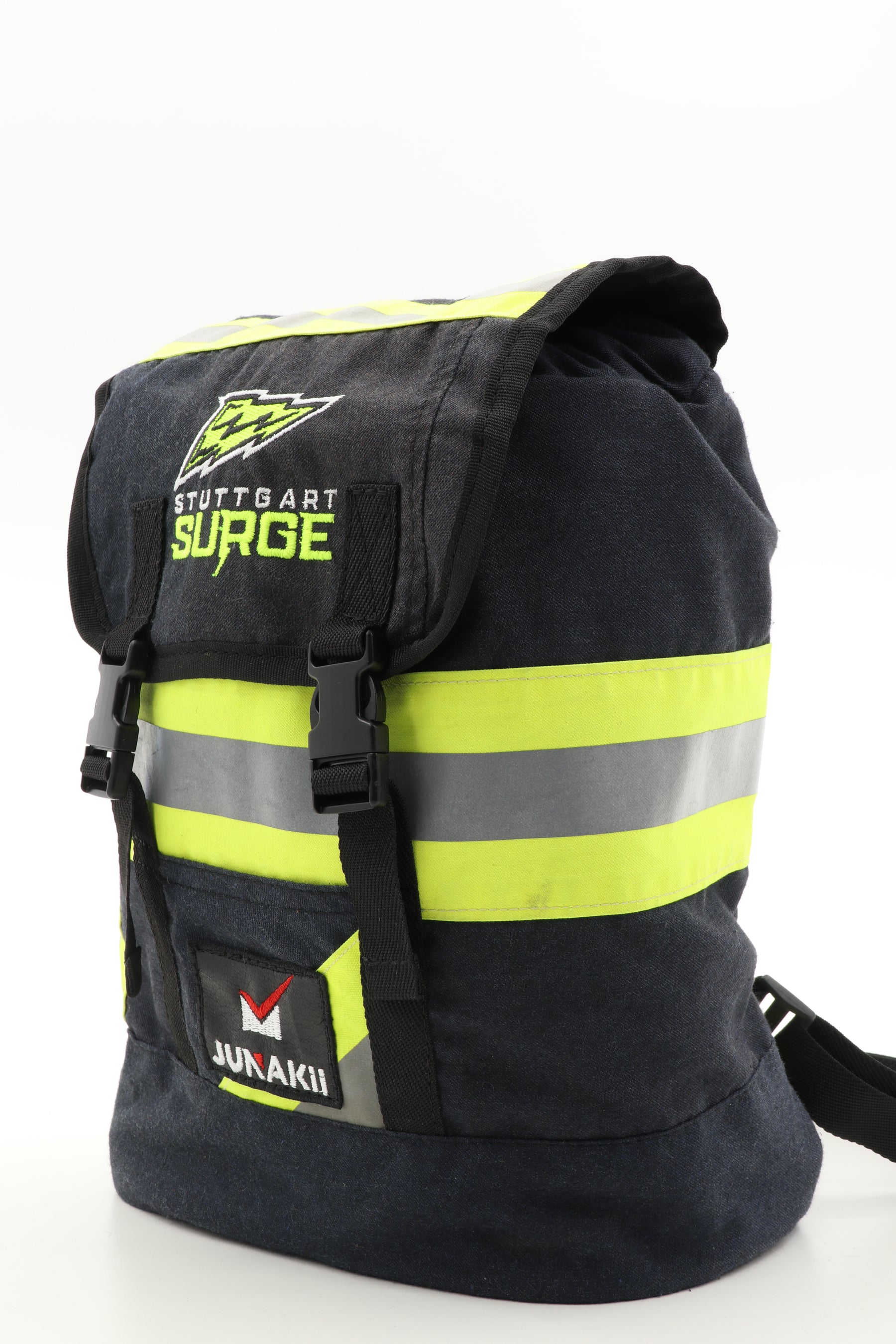 Mini Rucksack Klassik schwarz gelb aus upgecycelter Feuerwehrkleidung 23x32x10cm