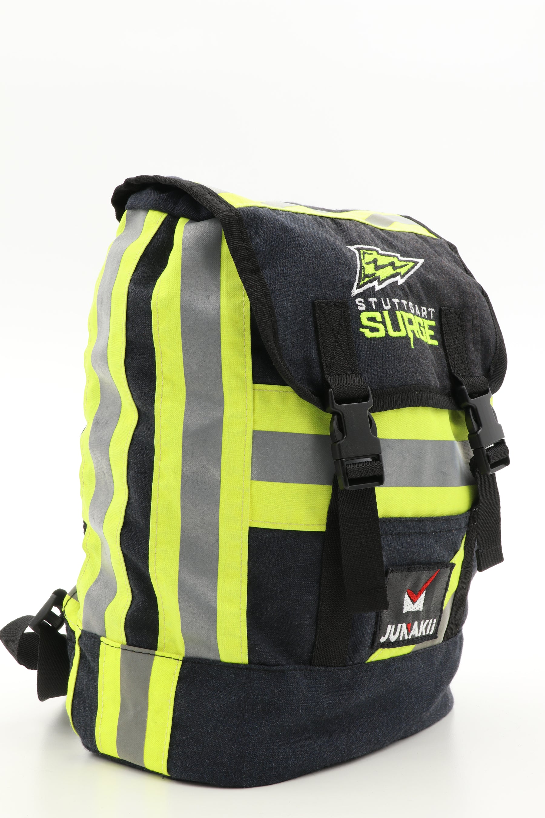 Mini Rucksack Klassik schwarz gelb aus upgecycelter Feuerwehrkleidung 23x32x10cm