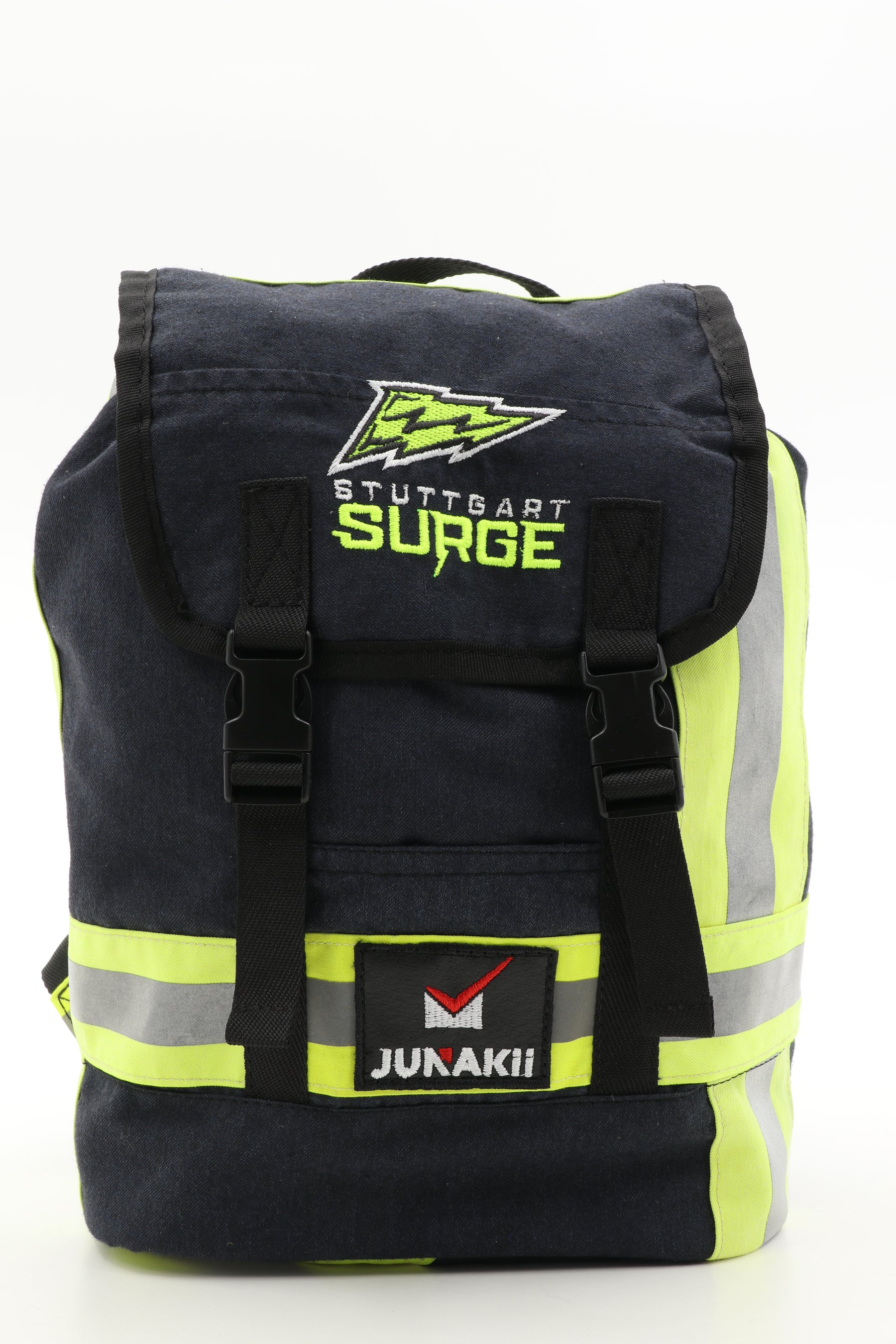 Mini Rucksack Klassik schwarz gelb aus upgecycelter Feuerwehrkleidung 23x32x10cm