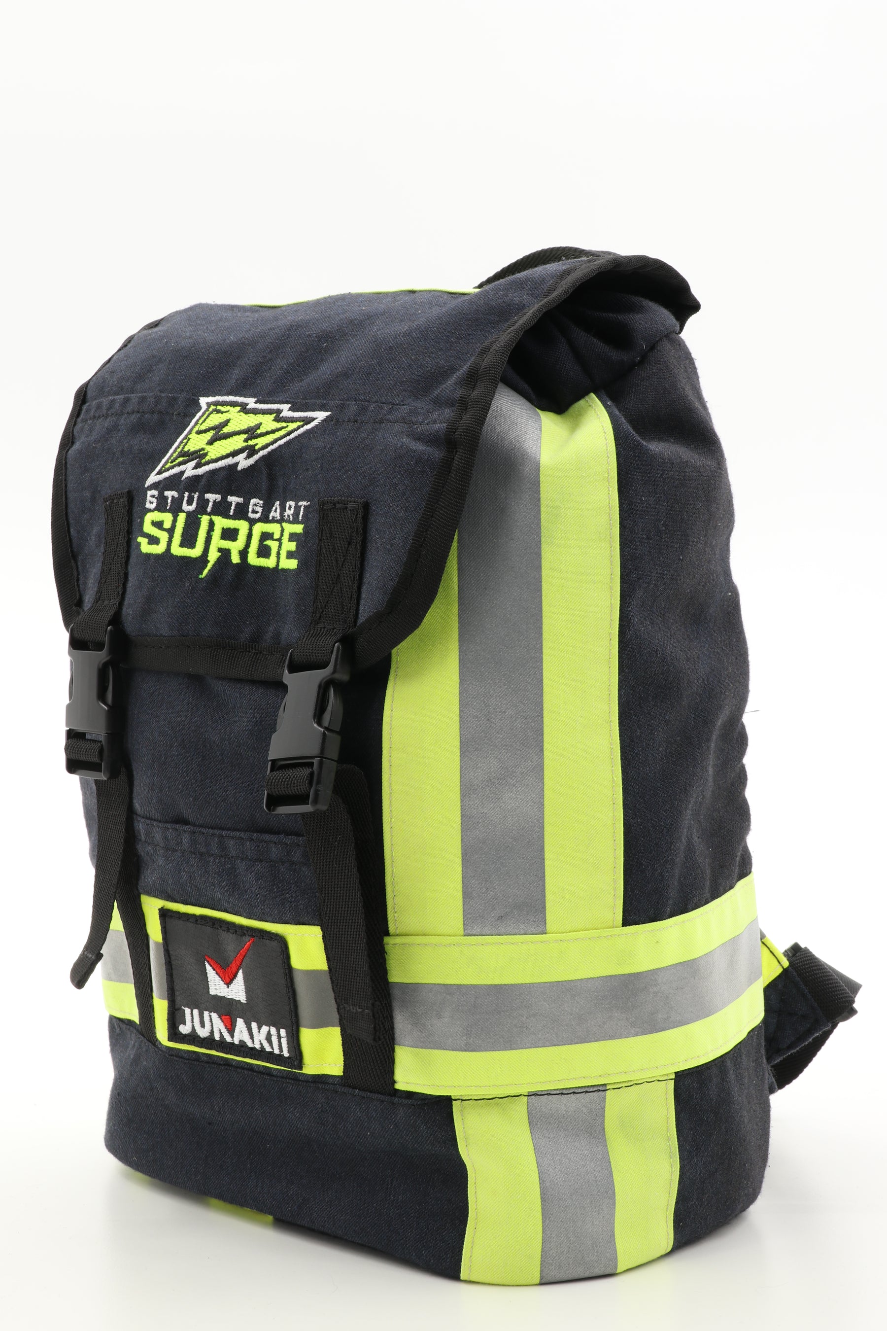 Mini Rucksack Klassik schwarz gelb aus upgecycelter Feuerwehrkleidung 23x32x10cm