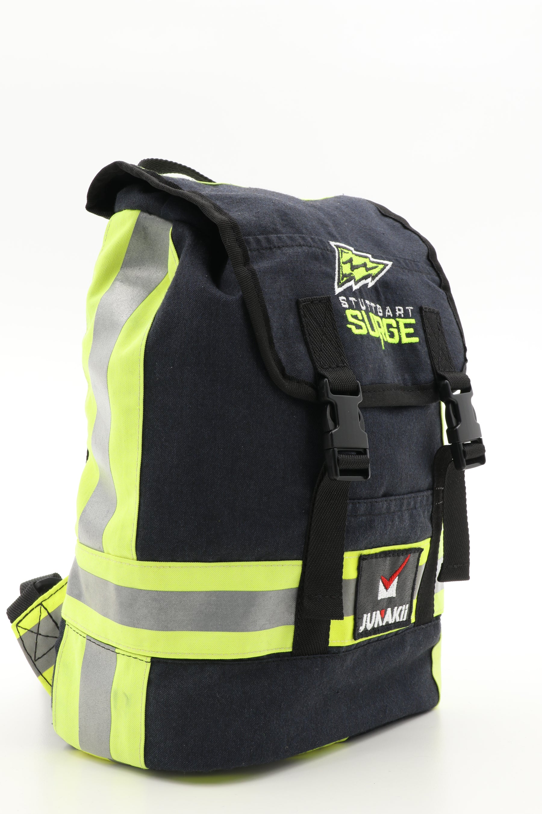 Mini Rucksack Klassik schwarz gelb aus upgecycelter Feuerwehrkleidung 23x32x10cm