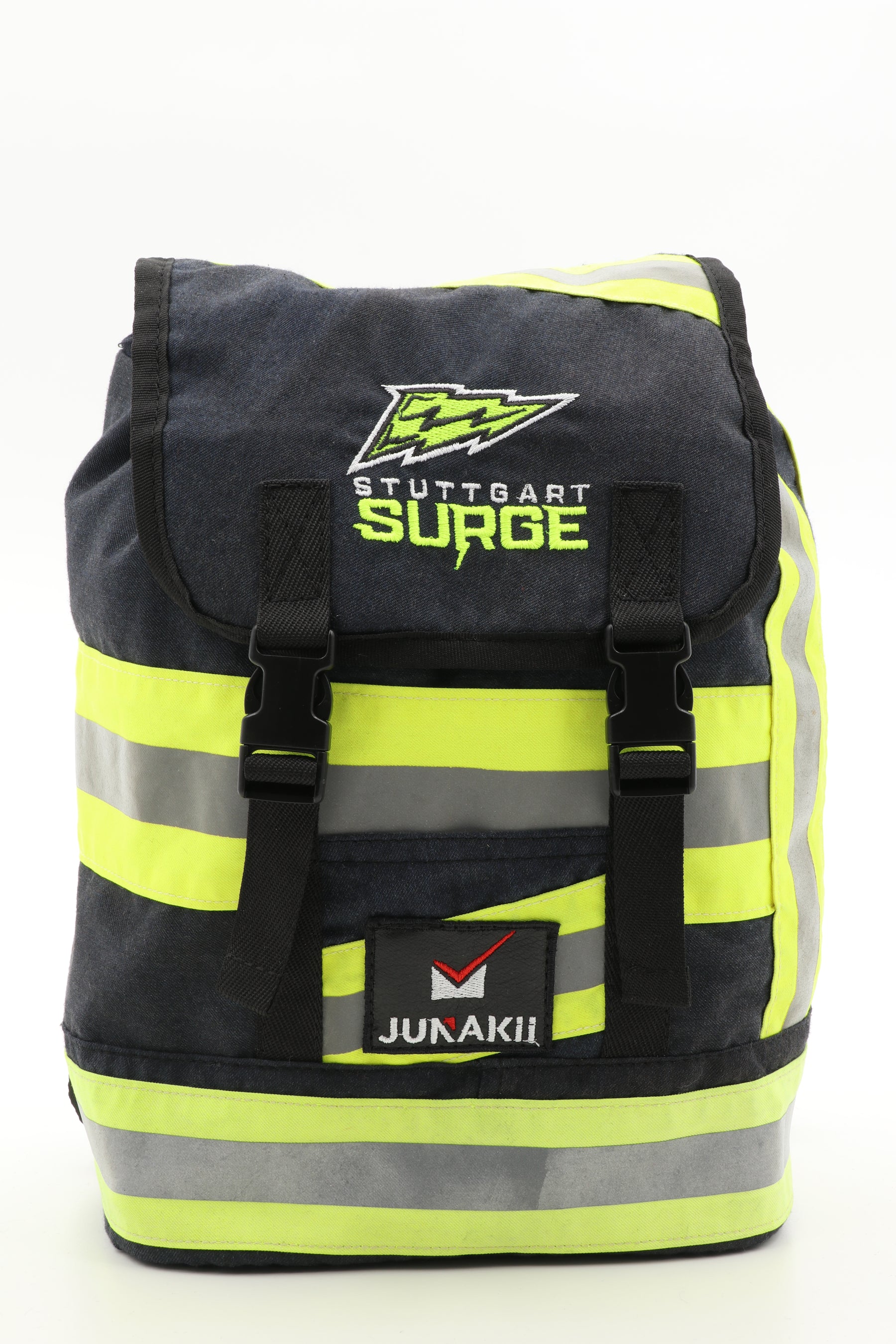 Mini Rucksack Klassik schwarz gelb aus upgecycelter Feuerwehrkleidung 23x32x10cm