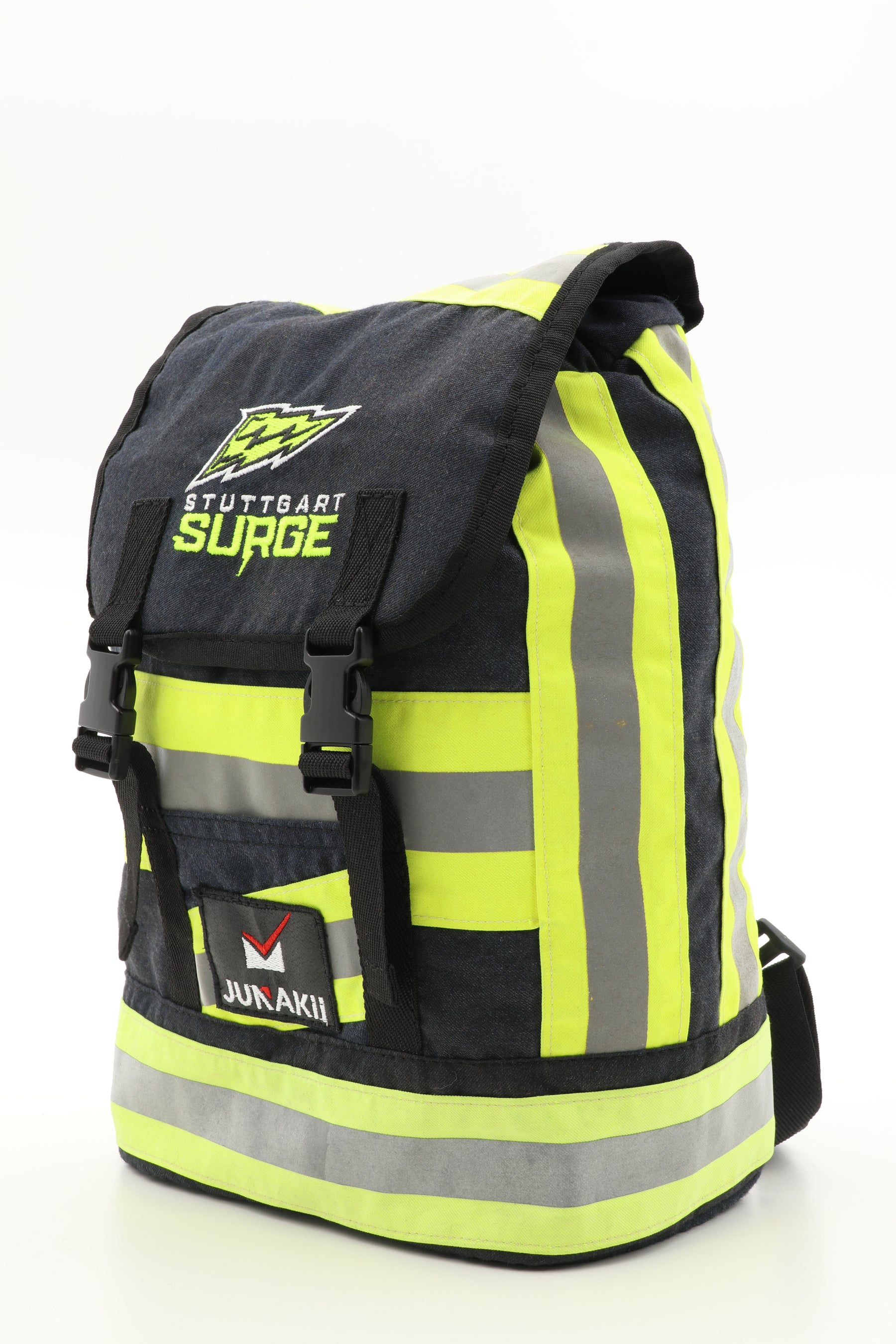 Mini Rucksack Klassik schwarz gelb aus upgecycelter Feuerwehrkleidung 23x32x10cm