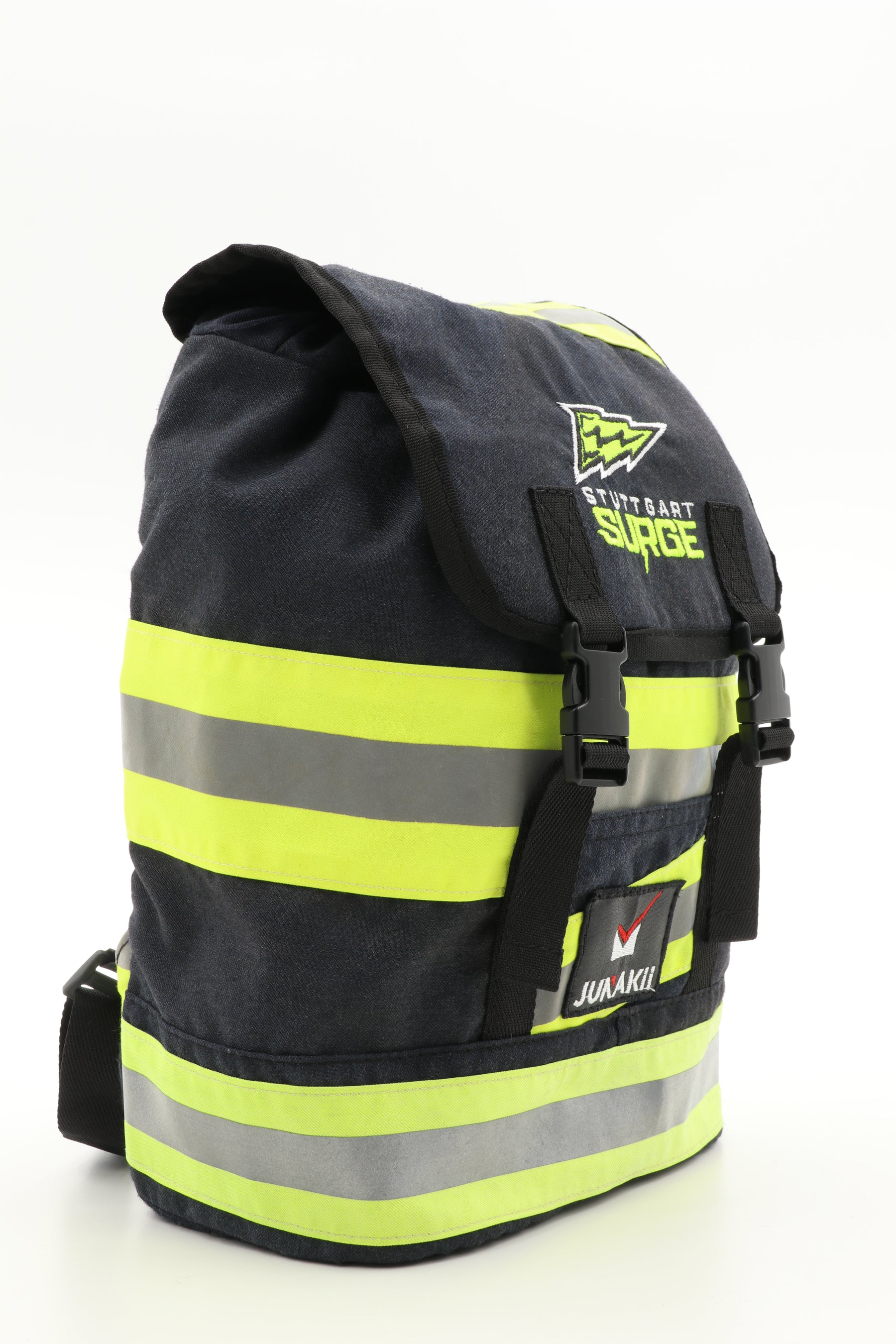 Mini Rucksack Klassik schwarz gelb aus upgecycelter Feuerwehrkleidung 23x32x10cm