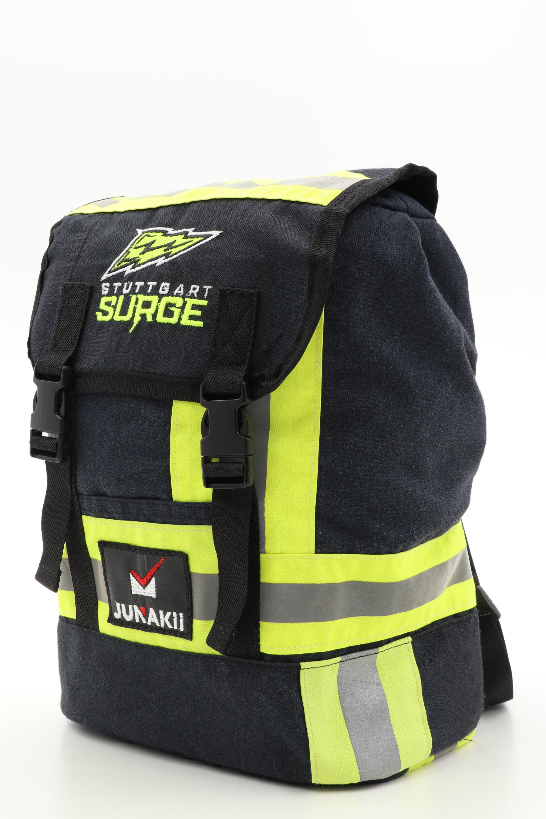 Mini Rucksack Klassik schwarz gelb aus upgecycelter Feuerwehrkleidung 23x32x10cm