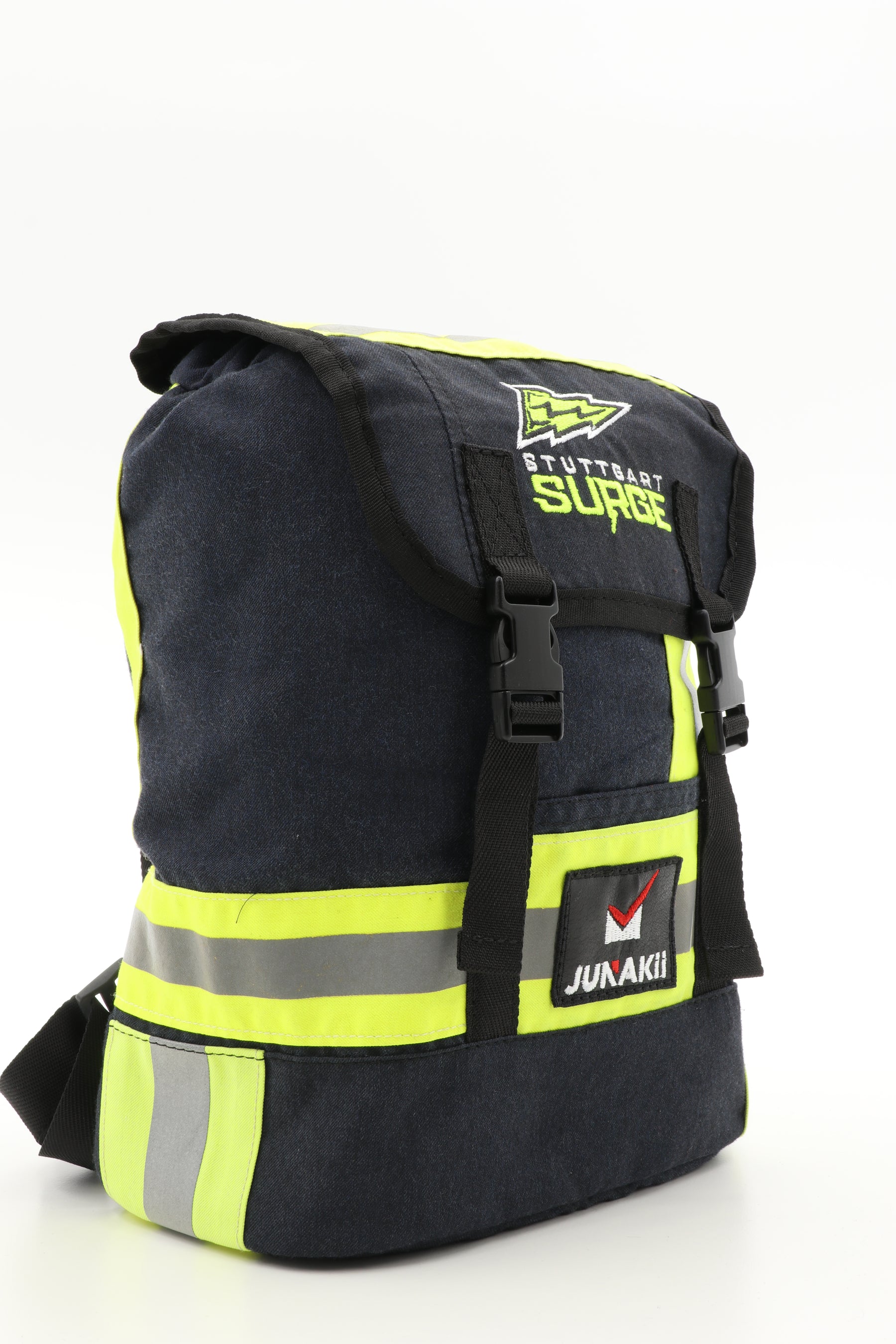 Mini Rucksack Klassik schwarz gelb aus upgecycelter Feuerwehrkleidung 23x32x10cm