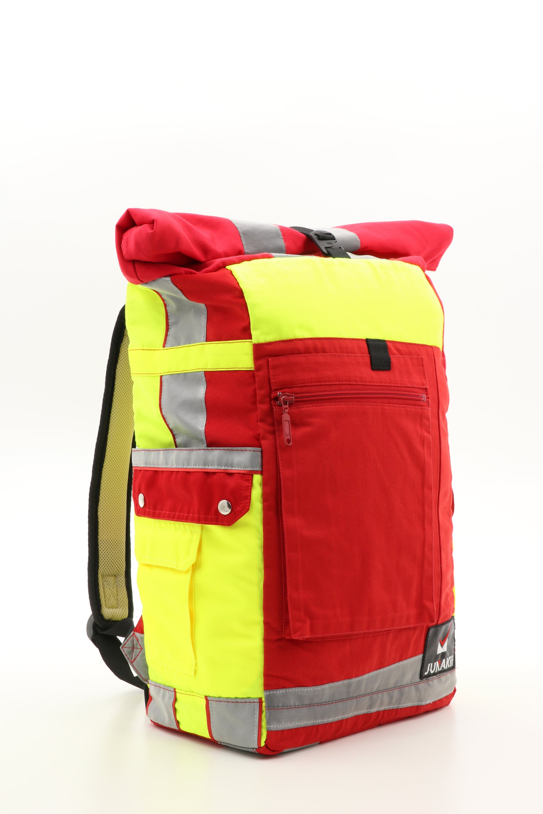 Rolltop Rucksack rot aus upgecycelter Rettungsdienstkleidung 63x27x17cm