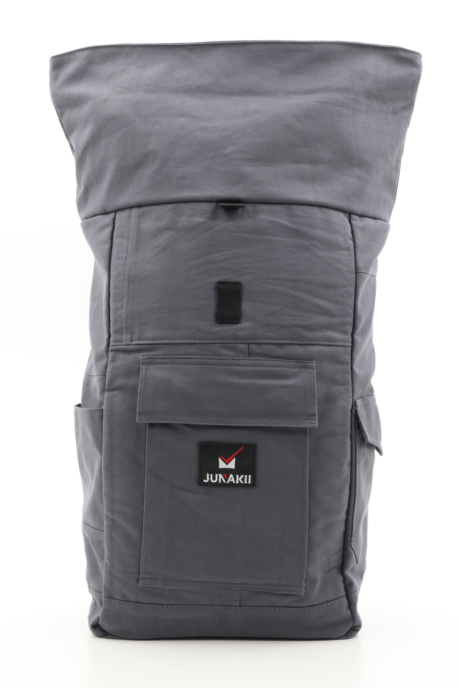 Rolltop Rucksack grau aus upgecycelter Rettungsdienstkleidung 63x27x17cm